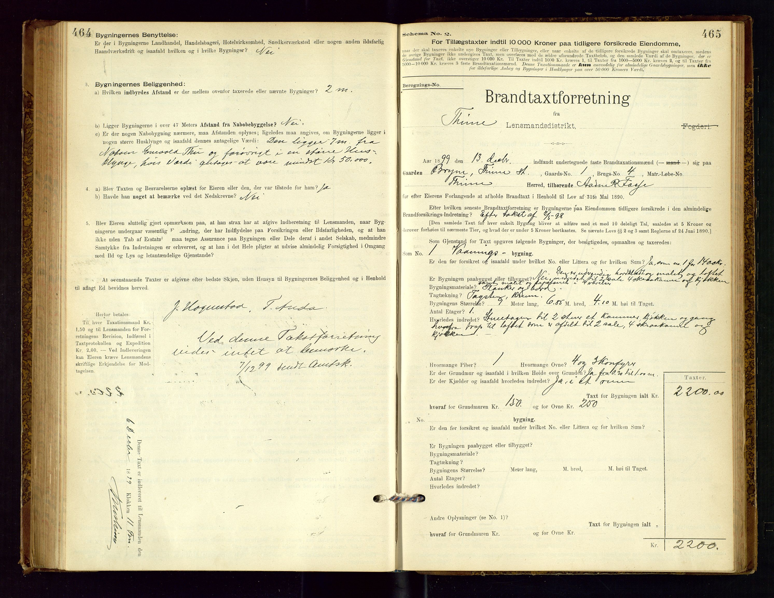 Time lensmannskontor, SAST/A-100420/Gob/L0001: Branntakstprotokoll, 1896-1914, s. 464-465