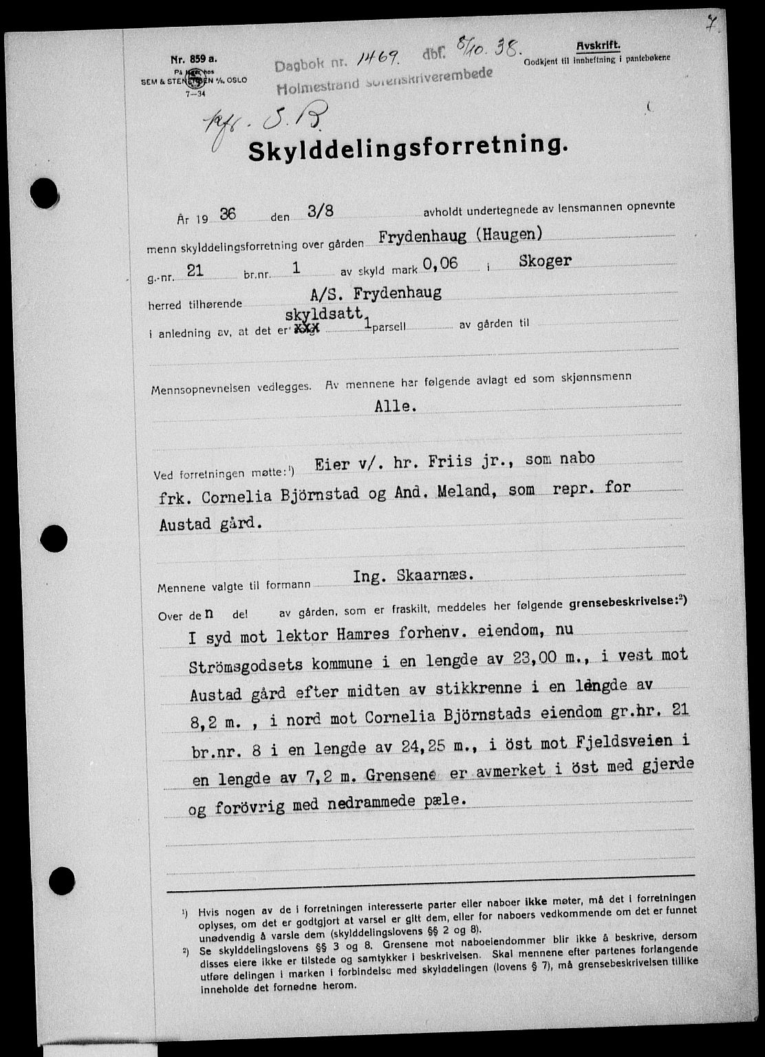 Holmestrand sorenskriveri, SAKO/A-67/G/Ga/Gaa/L0050: Pantebok nr. A-50, 1938-1939, Dagboknr: 1469/1938