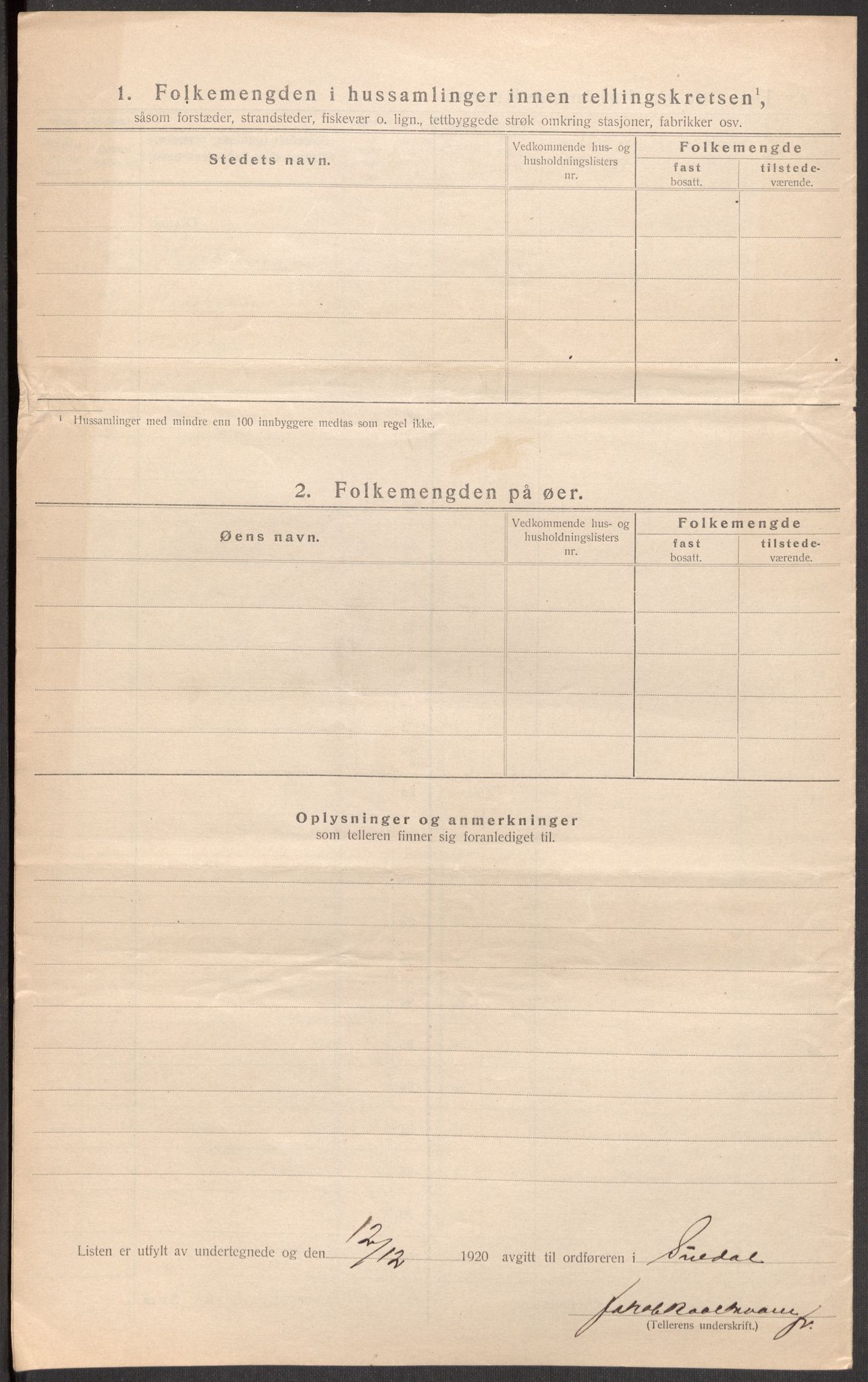 SAST, Folketelling 1920 for 1134 Suldal herred, 1920, s. 12