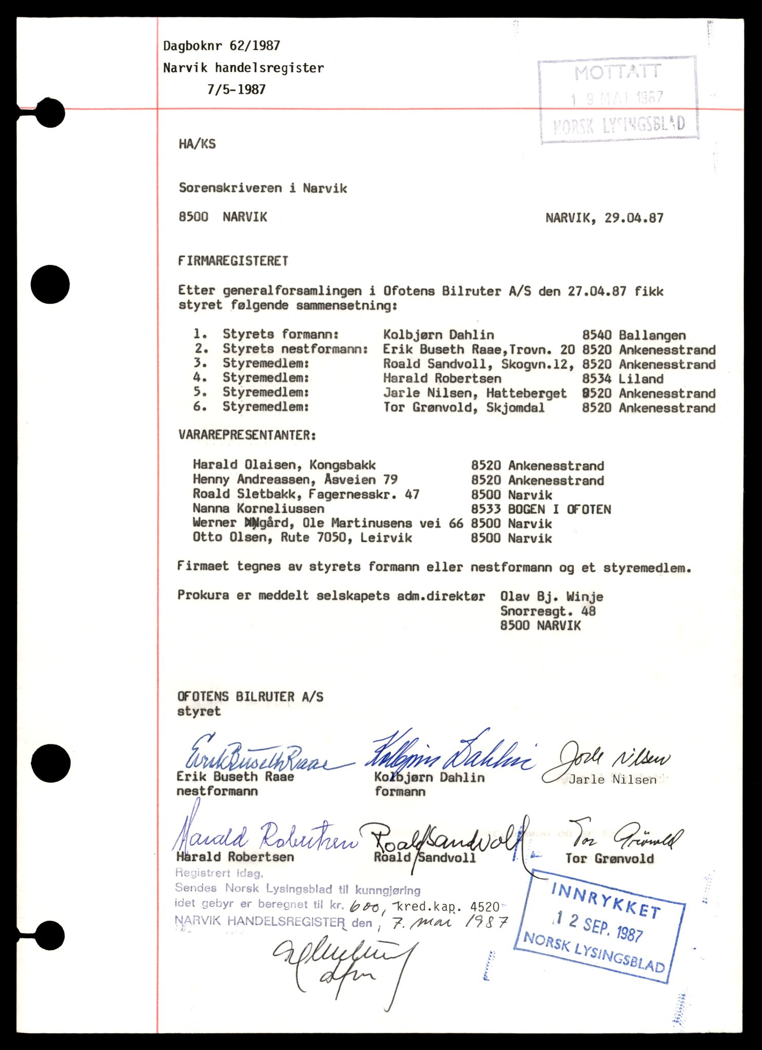 Narvik sorenskriveri, AV/SAT-A-0002/2/J/Jd/Jdd/L0013: Aksjeselskap, Of - P, 1971-1988, s. 3