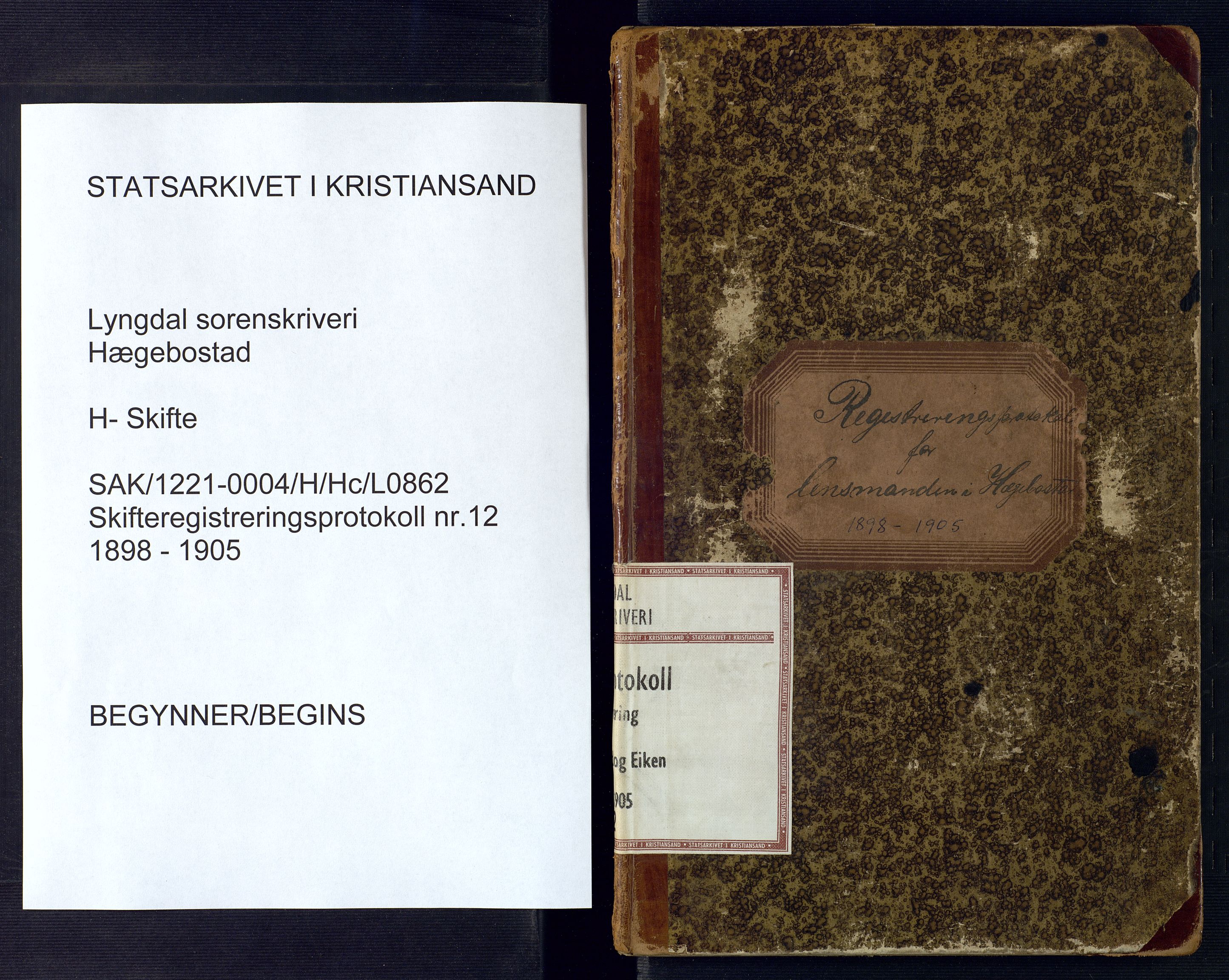 Lyngdal sorenskriveri, AV/SAK-1221-0004/H/Hc/L0862: Skifteregistreringsprotokoll nr. 12, Hægebostad tinglag, 1898-1905