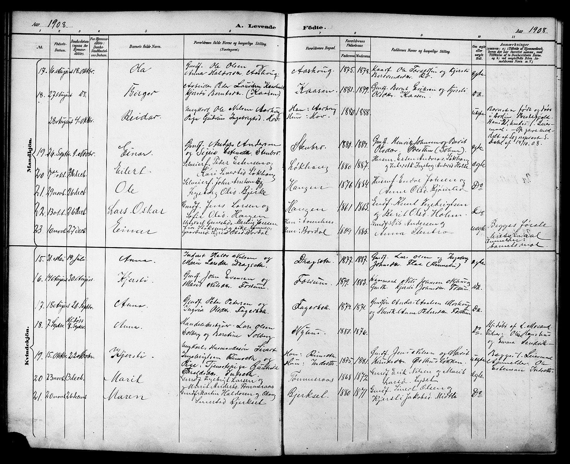 Ministerialprotokoller, klokkerbøker og fødselsregistre - Sør-Trøndelag, AV/SAT-A-1456/689/L1044: Klokkerbok nr. 689C03, 1893-1922