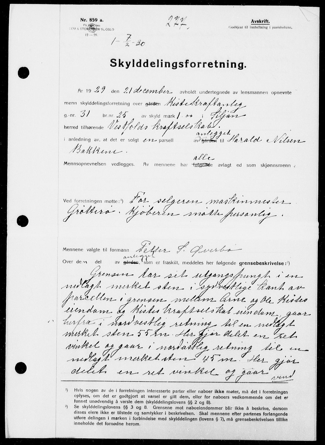 Gjerpen sorenskriveri, SAKO/A-216/G/Ga/Gaa/L0054: Pantebok nr. I 54-56, 1930-1931, s. 277, Tingl.dato: 07.02.1930