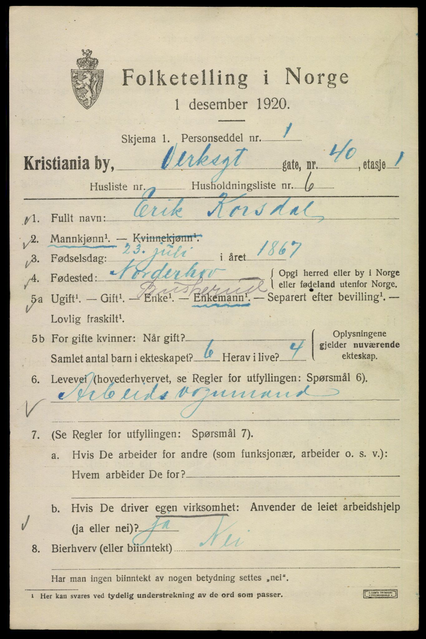 SAO, Folketelling 1920 for 0301 Kristiania kjøpstad, 1920, s. 631003