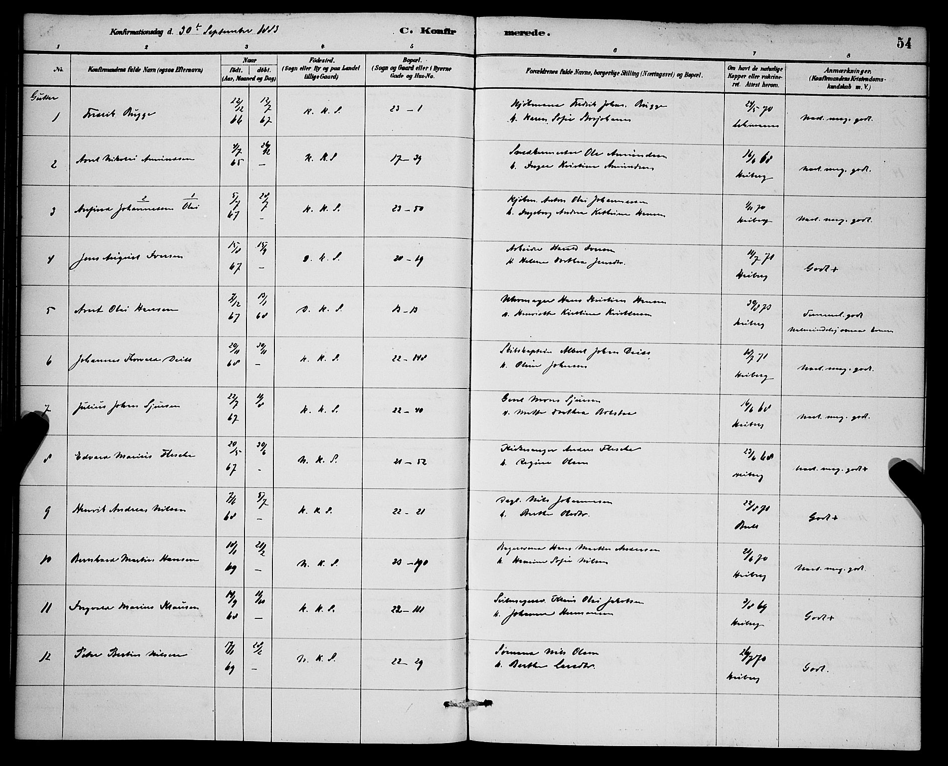 Korskirken sokneprestembete, AV/SAB-A-76101/H/Hab: Klokkerbok nr. C 3, 1880-1892, s. 54