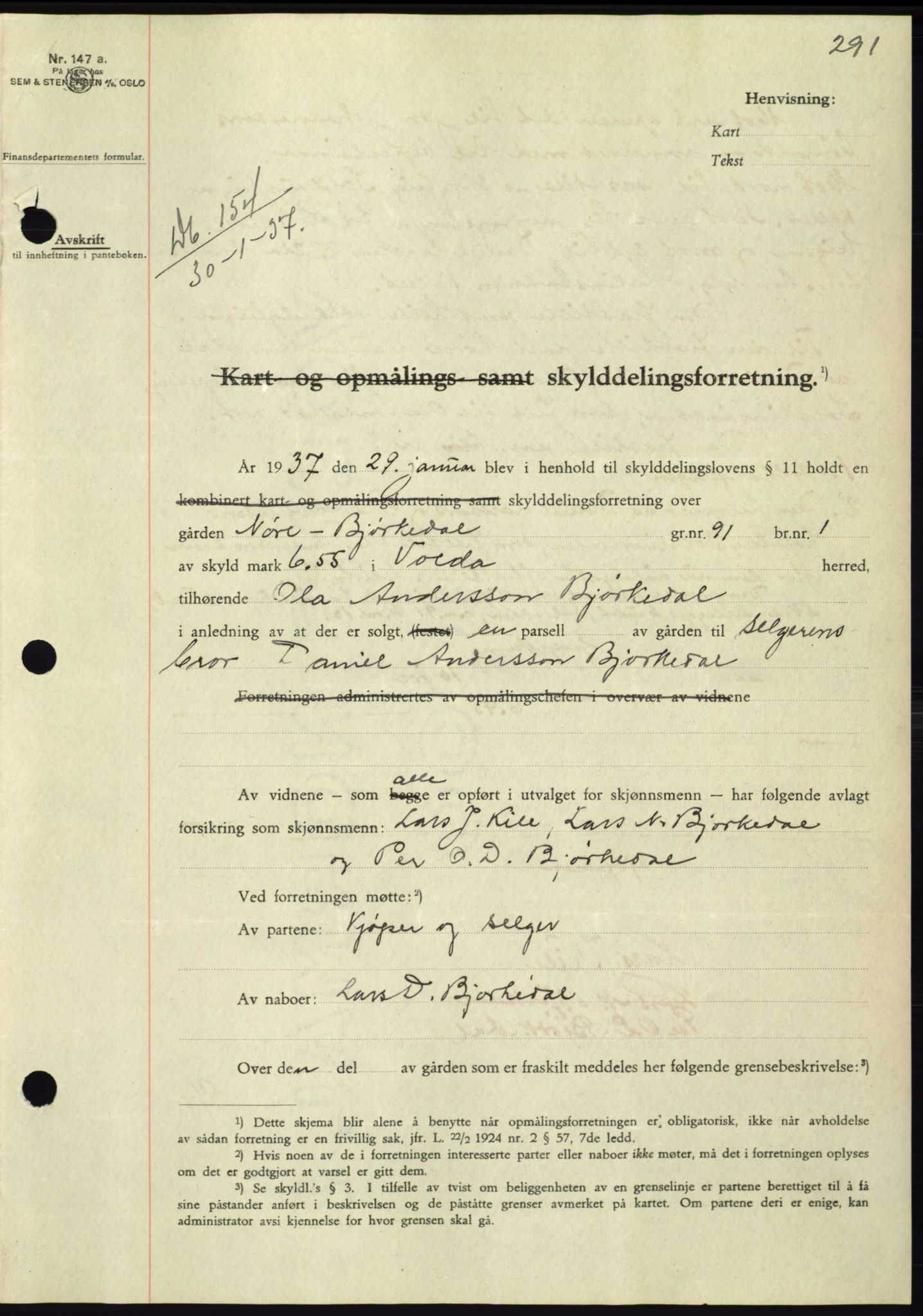 Søre Sunnmøre sorenskriveri, SAT/A-4122/1/2/2C/L0062: Pantebok nr. 56, 1936-1937, Dagboknr: 154/1937