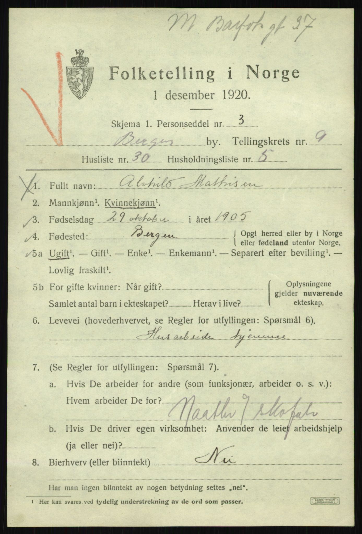 SAB, Folketelling 1920 for 1301 Bergen kjøpstad, 1920, s. 71327