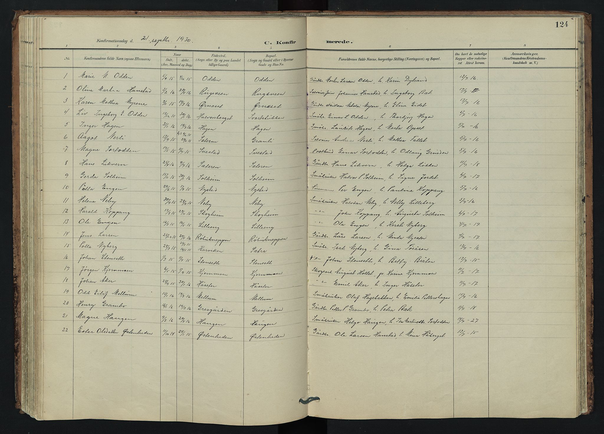 Trysil prestekontor, AV/SAH-PREST-046/H/Ha/Hab/L0007: Klokkerbok nr. 7, 1896-1948, s. 124