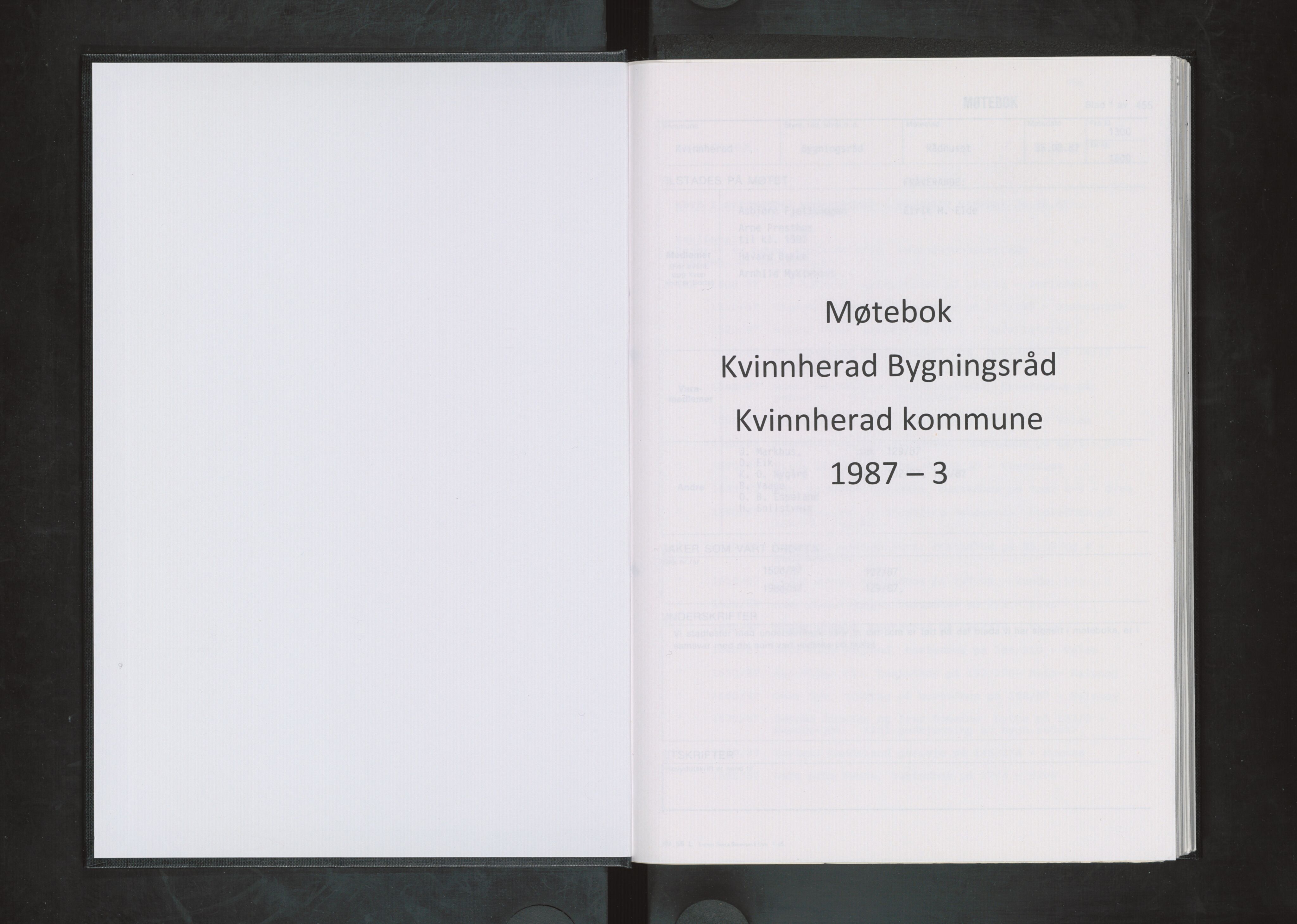 Kvinnherad kommune. Bygningsrådet , IKAH/1224-511/A/Aa/L0054: Møtebok for Kvinnherad bygningsråd, 1987