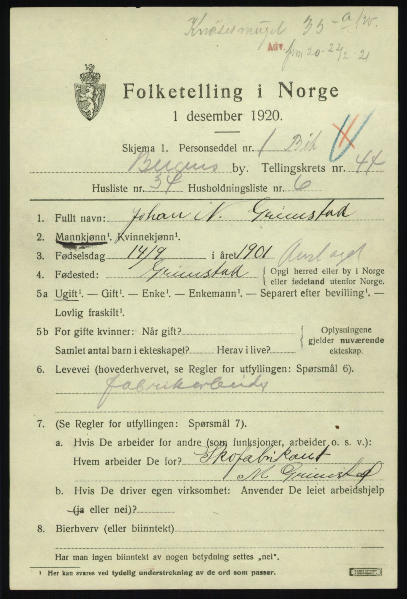 SAB, Folketelling 1920 for 1301 Bergen kjøpstad, 1920, s. 113266
