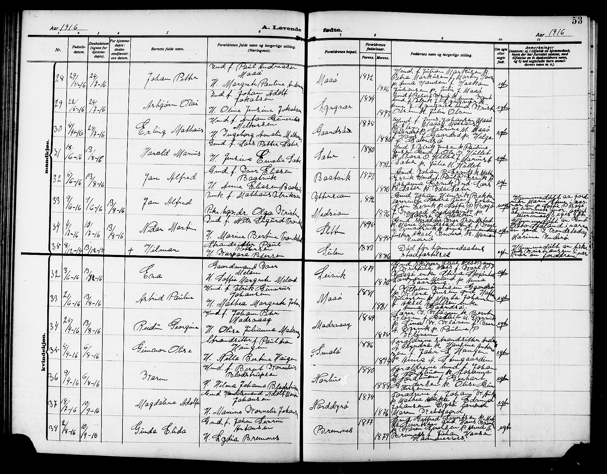 Ministerialprotokoller, klokkerbøker og fødselsregistre - Sør-Trøndelag, AV/SAT-A-1456/640/L0588: Klokkerbok nr. 640C05, 1909-1922, s. 53