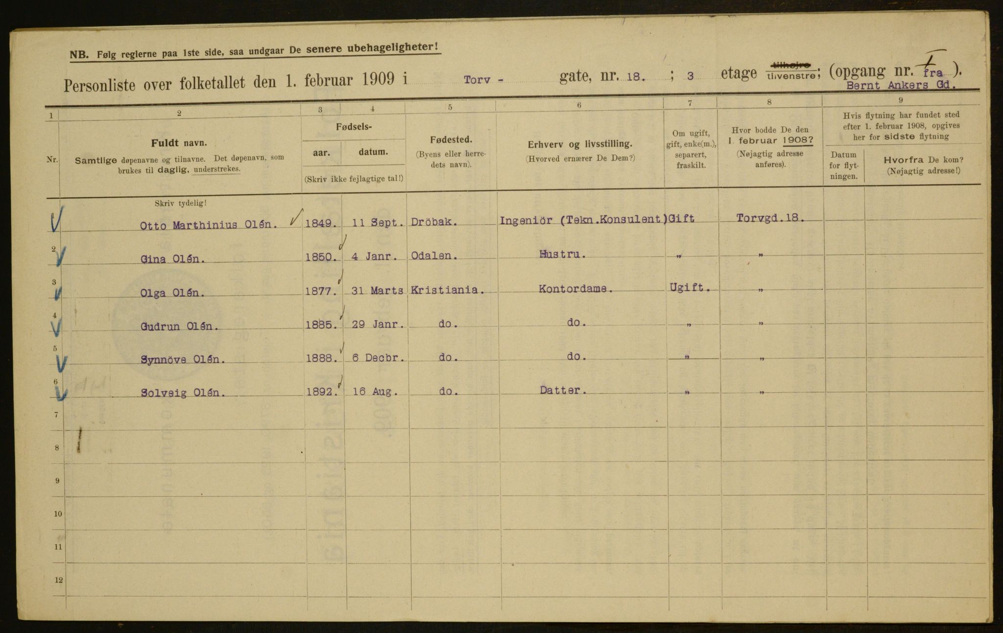 OBA, Kommunal folketelling 1.2.1909 for Kristiania kjøpstad, 1909, s. 103428