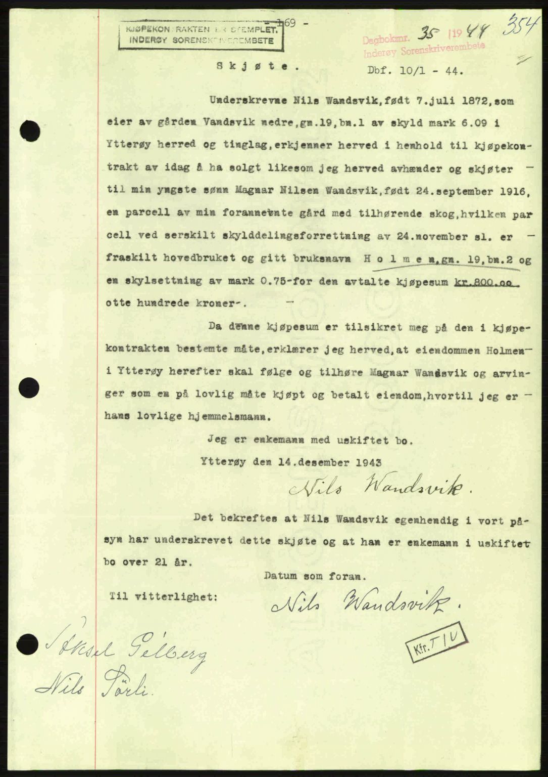 Inderøy sorenskriveri, SAT/A-4147/1/2/2C: Pantebok nr. Y1, 1936-1950, Dagboknr: 35/1944