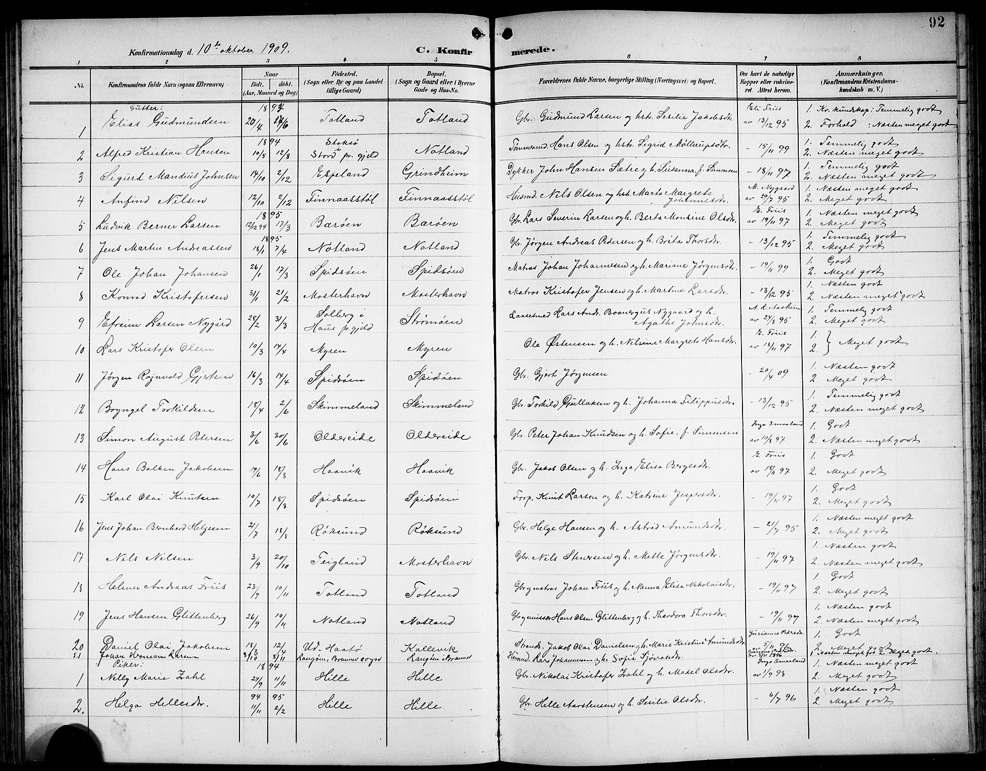 Finnås sokneprestembete, AV/SAB-A-99925/H/Ha/Hab/Haba/L0004: Klokkerbok nr. A 4, 1901-1924, s. 92