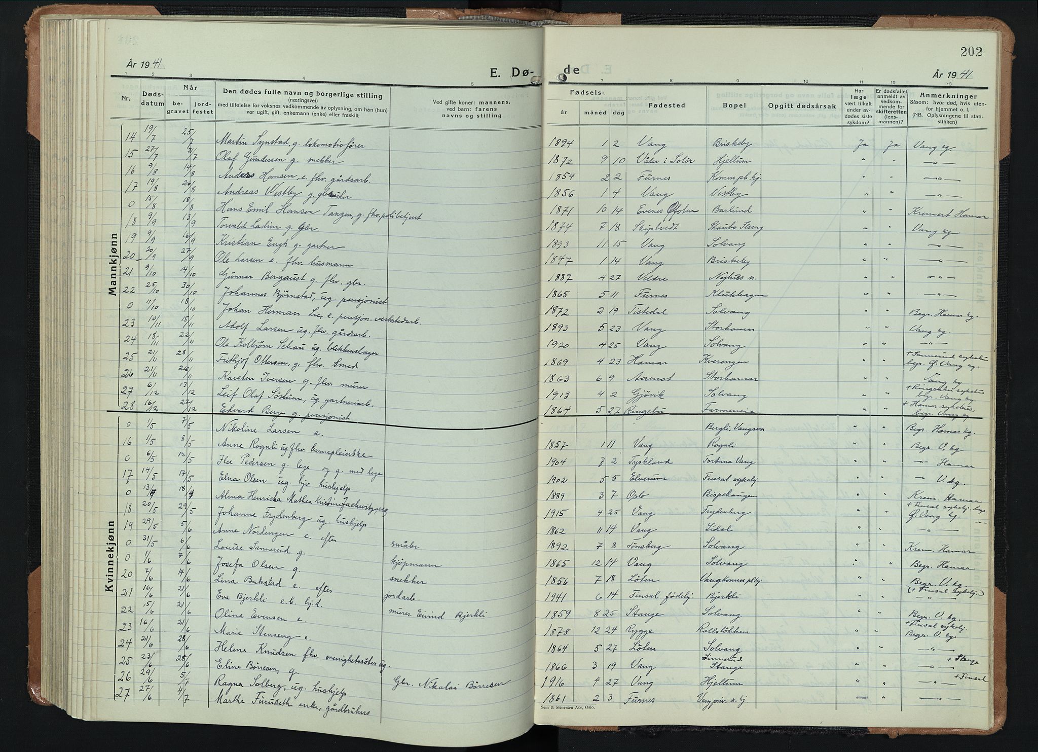 Vang prestekontor, Hedmark, AV/SAH-PREST-008/H/Ha/Hab/L0016: Klokkerbok nr. 16, 1933-1945, s. 202