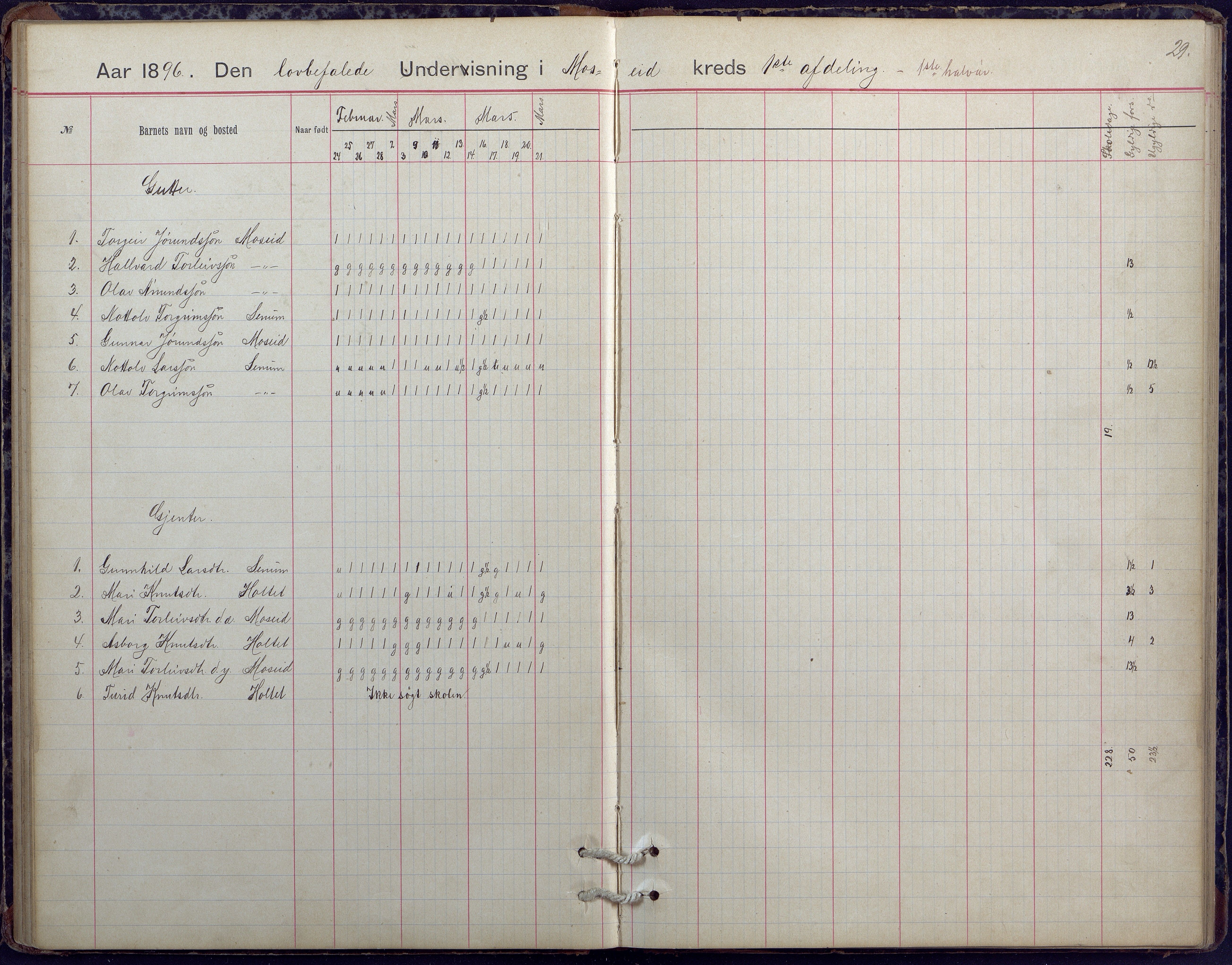 Hornnes kommune, Moi, Moseid, Kjetså skolekretser, AAKS/KA0936-550e/F1/L0005: Dagbok. Moseid, Moi, 1892-1908, s. 29