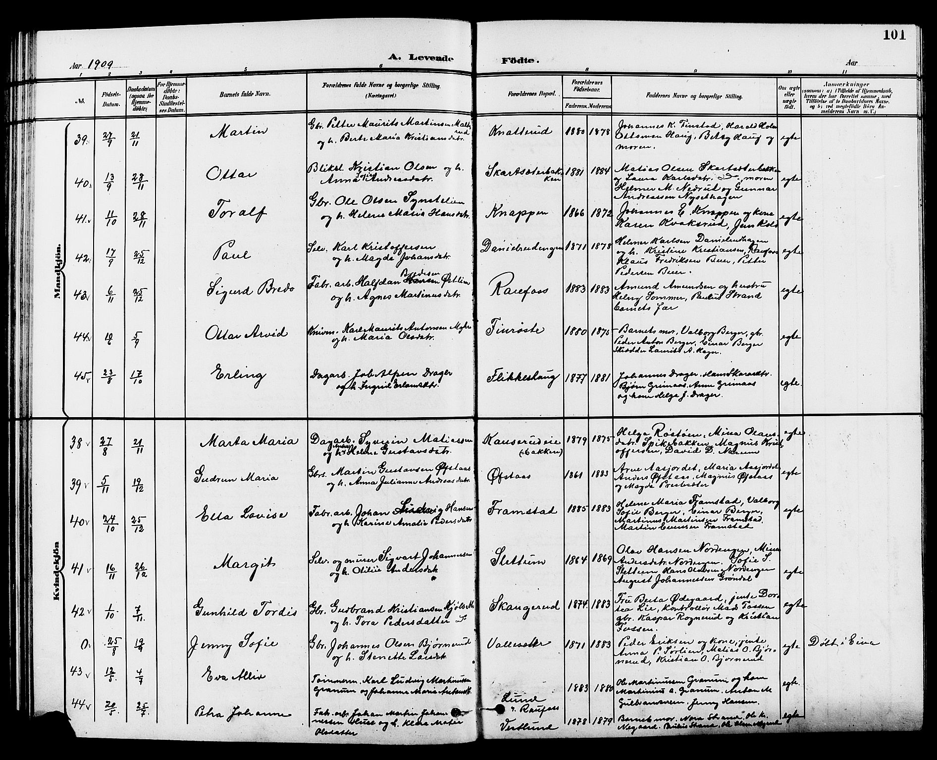 Vestre Toten prestekontor, AV/SAH-PREST-108/H/Ha/Hab/L0010: Klokkerbok nr. 10, 1900-1912, s. 101