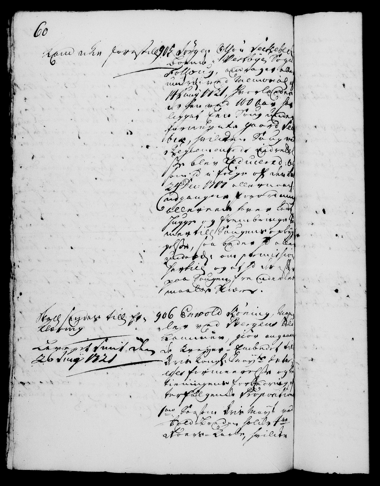 Rentekammeret, Kammerkanselliet, RA/EA-3111/G/Gh/Gha/L0004: Norsk ekstraktmemorialprotokoll, sak. 766-941 (merket RK 53.49), 1721, s. 60