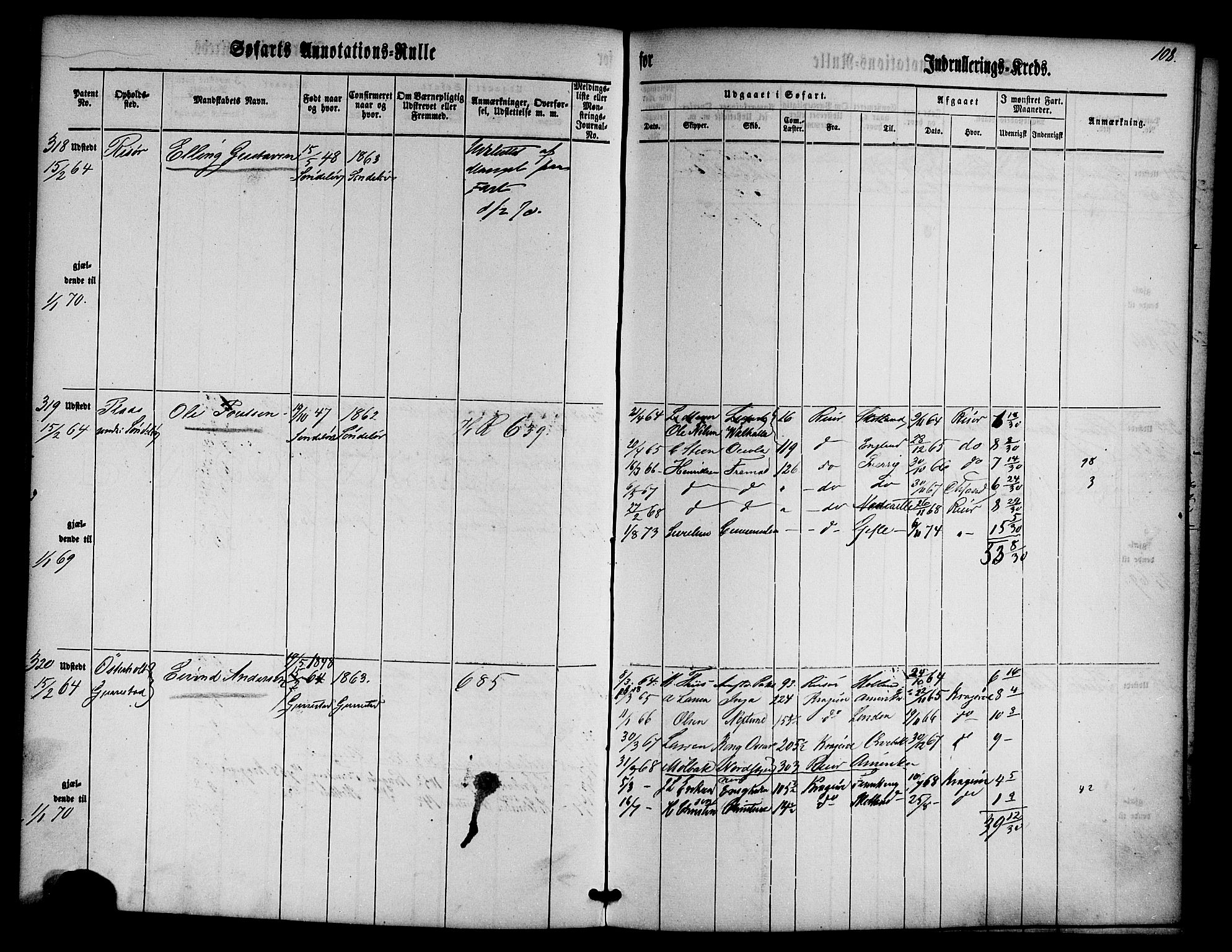 Risør mønstringskrets, AV/SAK-2031-0010/F/Fa/L0001: Annotasjonsrulle nr 1-435 med register, D-1, 1860-1865, s. 127