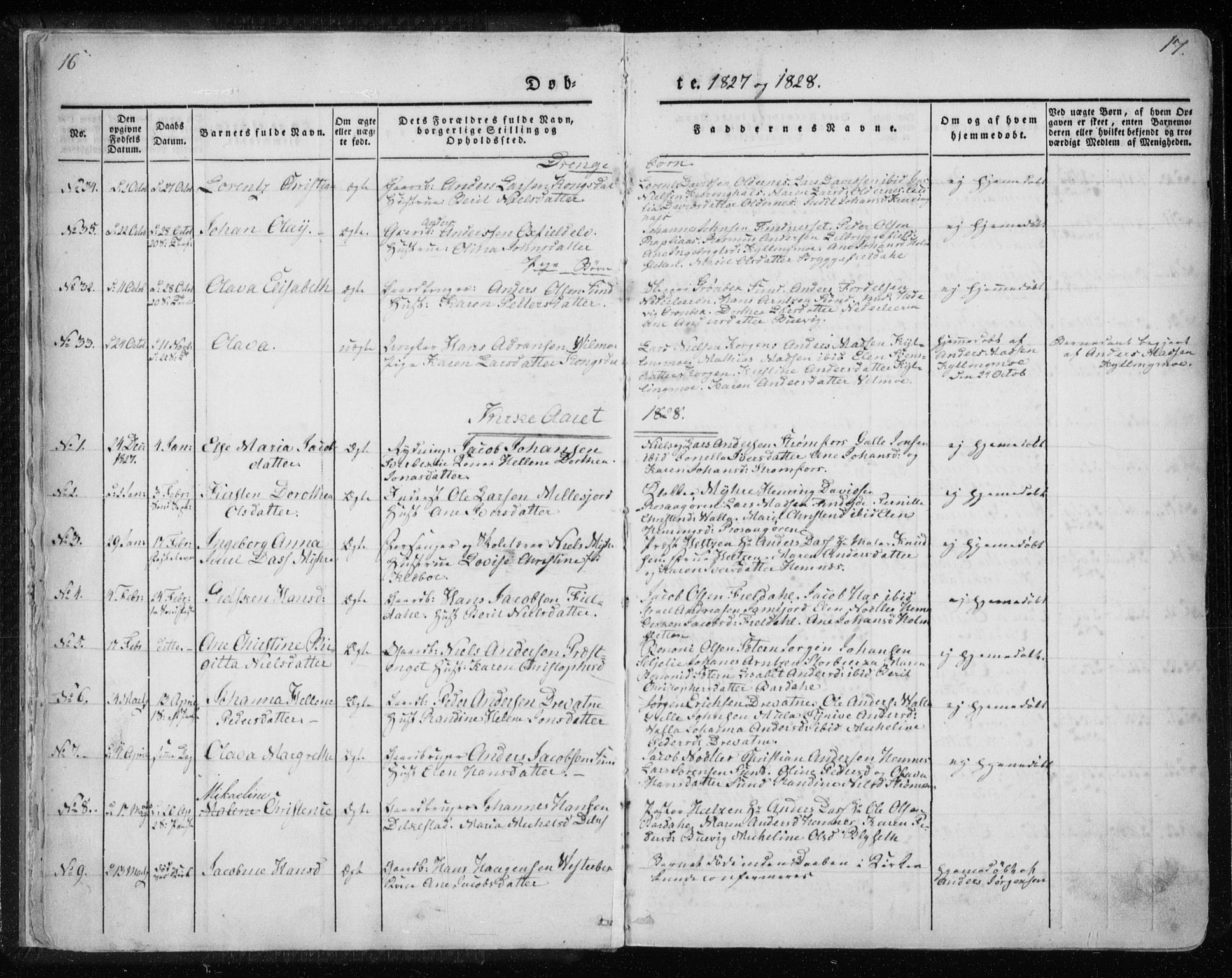 Ministerialprotokoller, klokkerbøker og fødselsregistre - Nordland, SAT/A-1459/825/L0354: Ministerialbok nr. 825A08, 1826-1841, s. 16-17