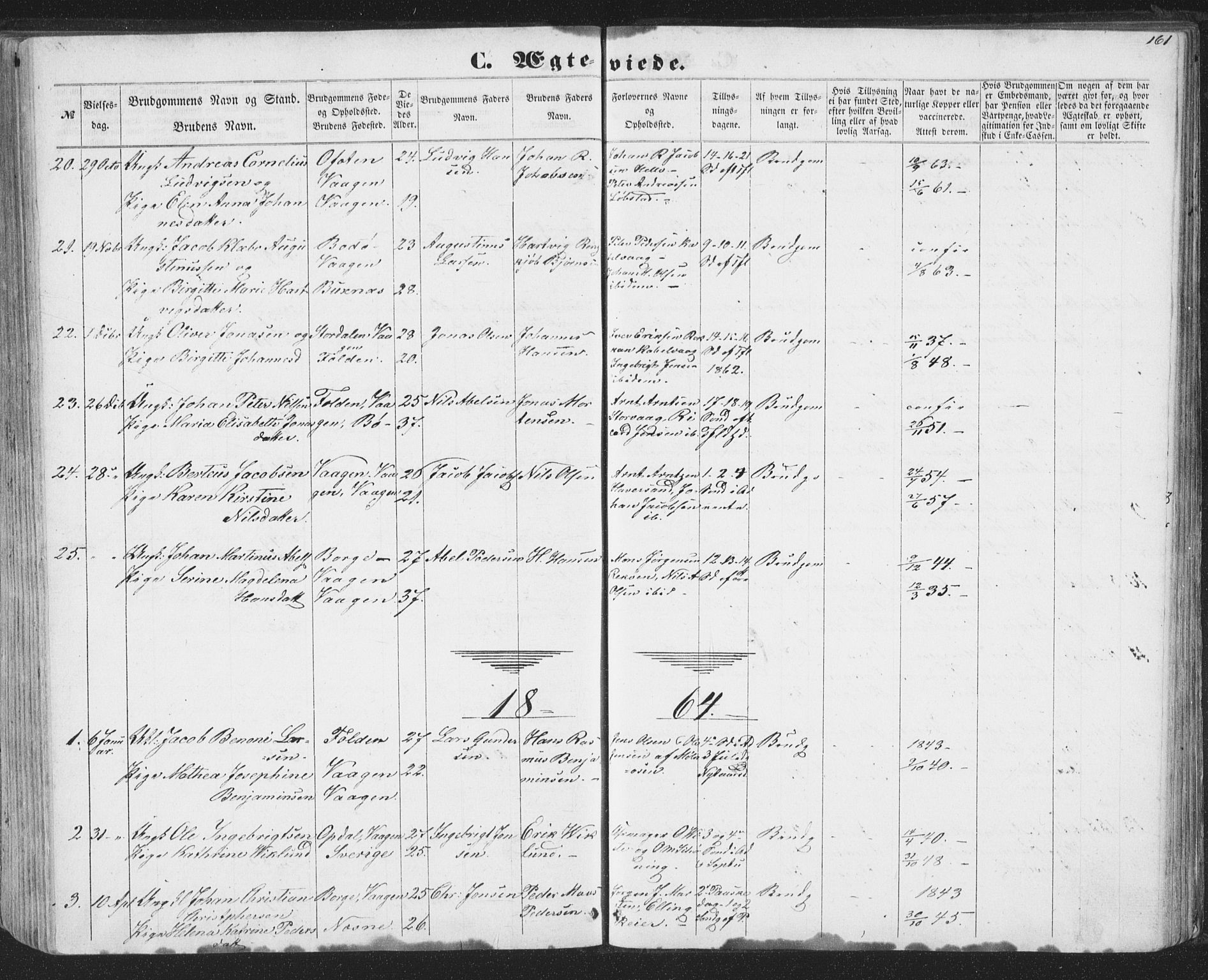 Ministerialprotokoller, klokkerbøker og fødselsregistre - Nordland, AV/SAT-A-1459/874/L1073: Klokkerbok nr. 874C02, 1860-1870, s. 161