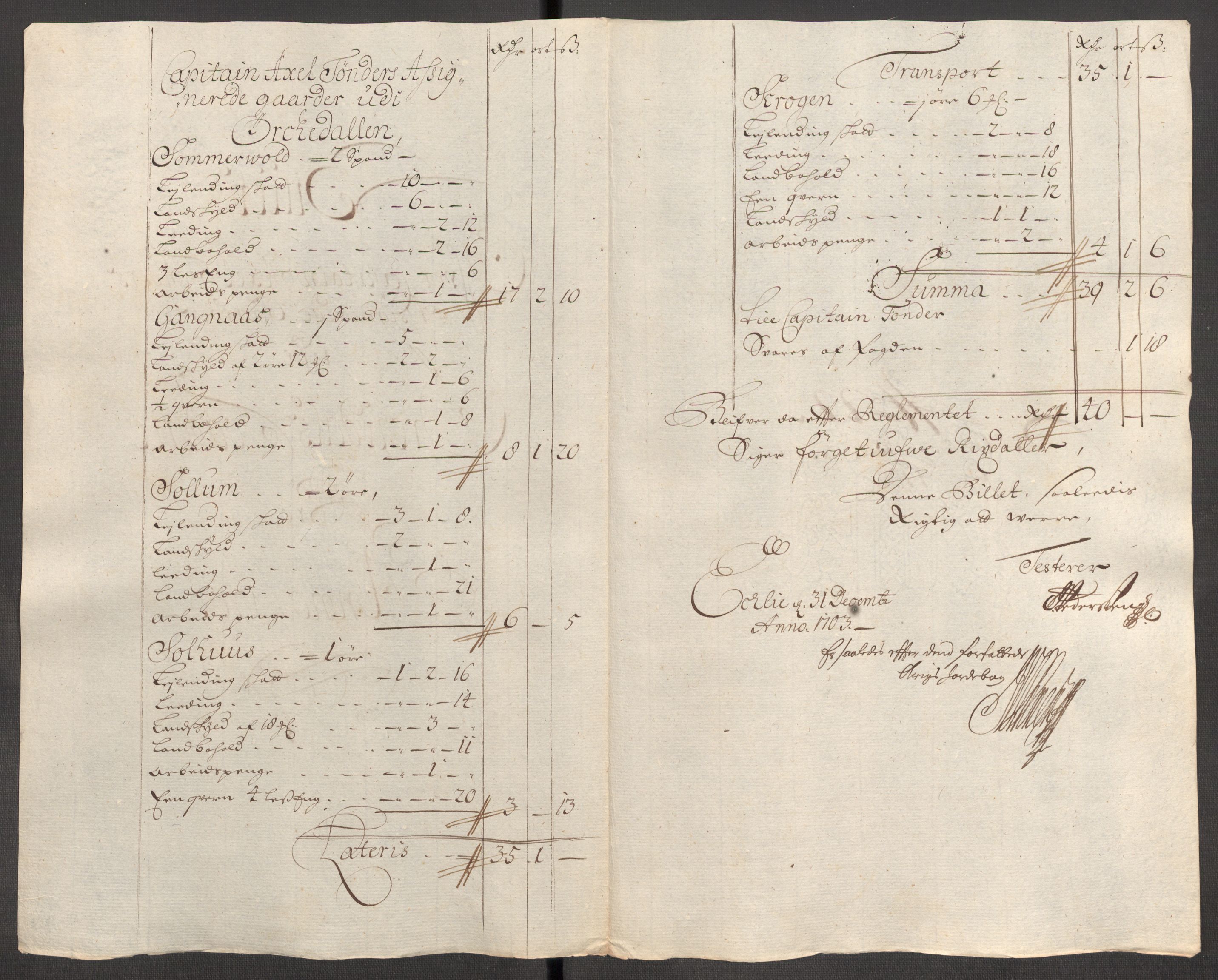 Rentekammeret inntil 1814, Reviderte regnskaper, Fogderegnskap, AV/RA-EA-4092/R60/L3953: Fogderegnskap Orkdal og Gauldal, 1703, s. 198