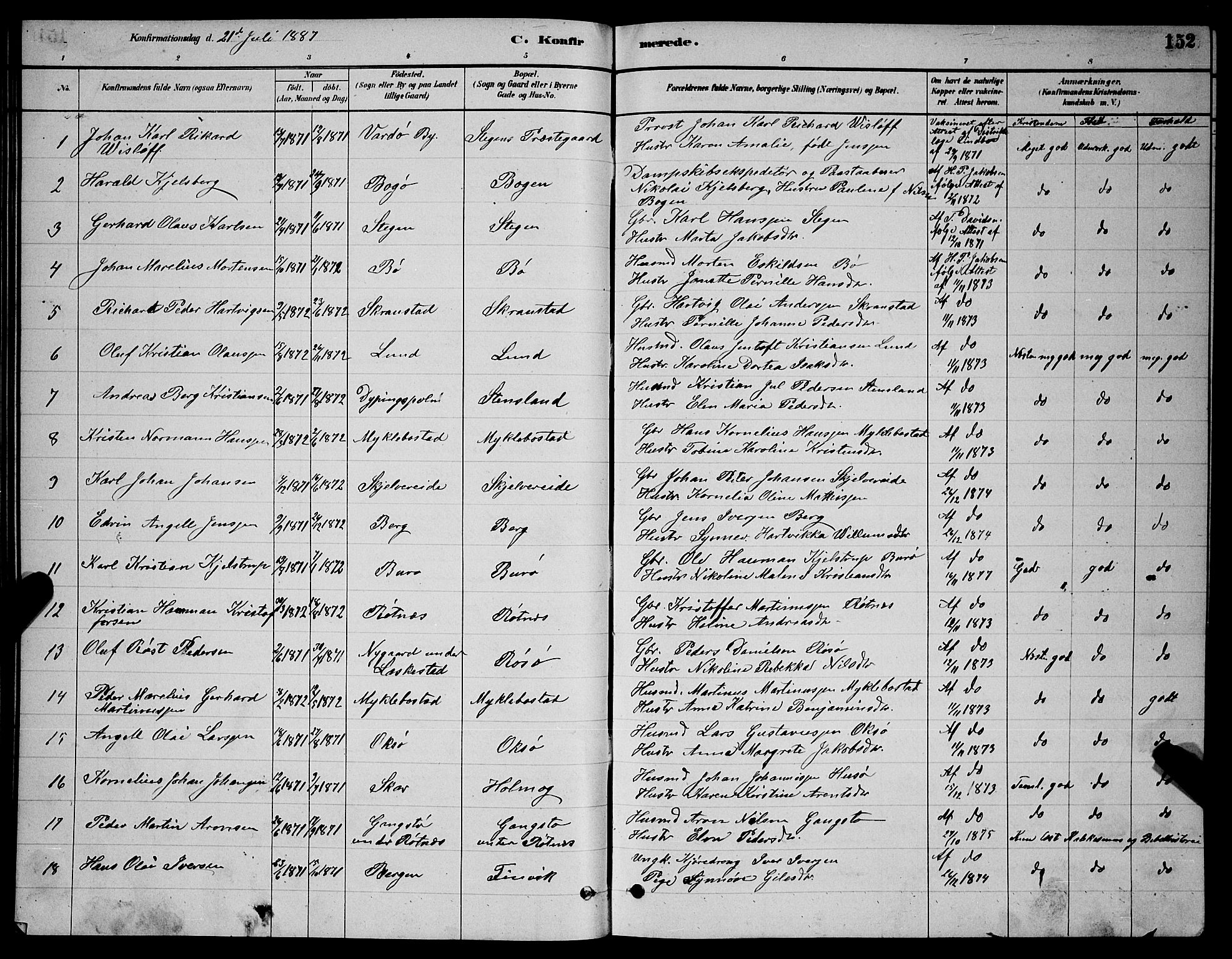 Ministerialprotokoller, klokkerbøker og fødselsregistre - Nordland, SAT/A-1459/855/L0816: Klokkerbok nr. 855C05, 1879-1894, s. 152