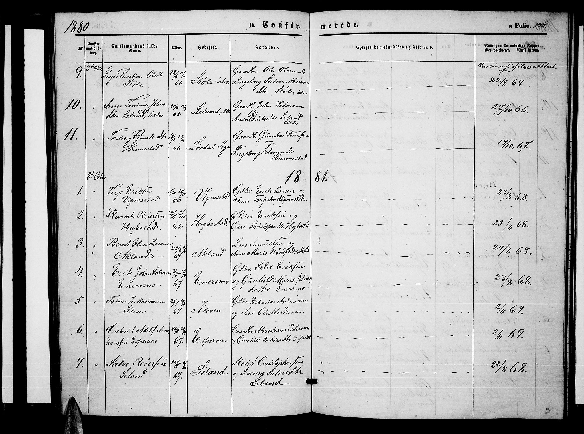 Nord-Audnedal sokneprestkontor, AV/SAK-1111-0032/F/Fb/Fbb/L0002: Klokkerbok nr. B 2, 1859-1882, s. 135