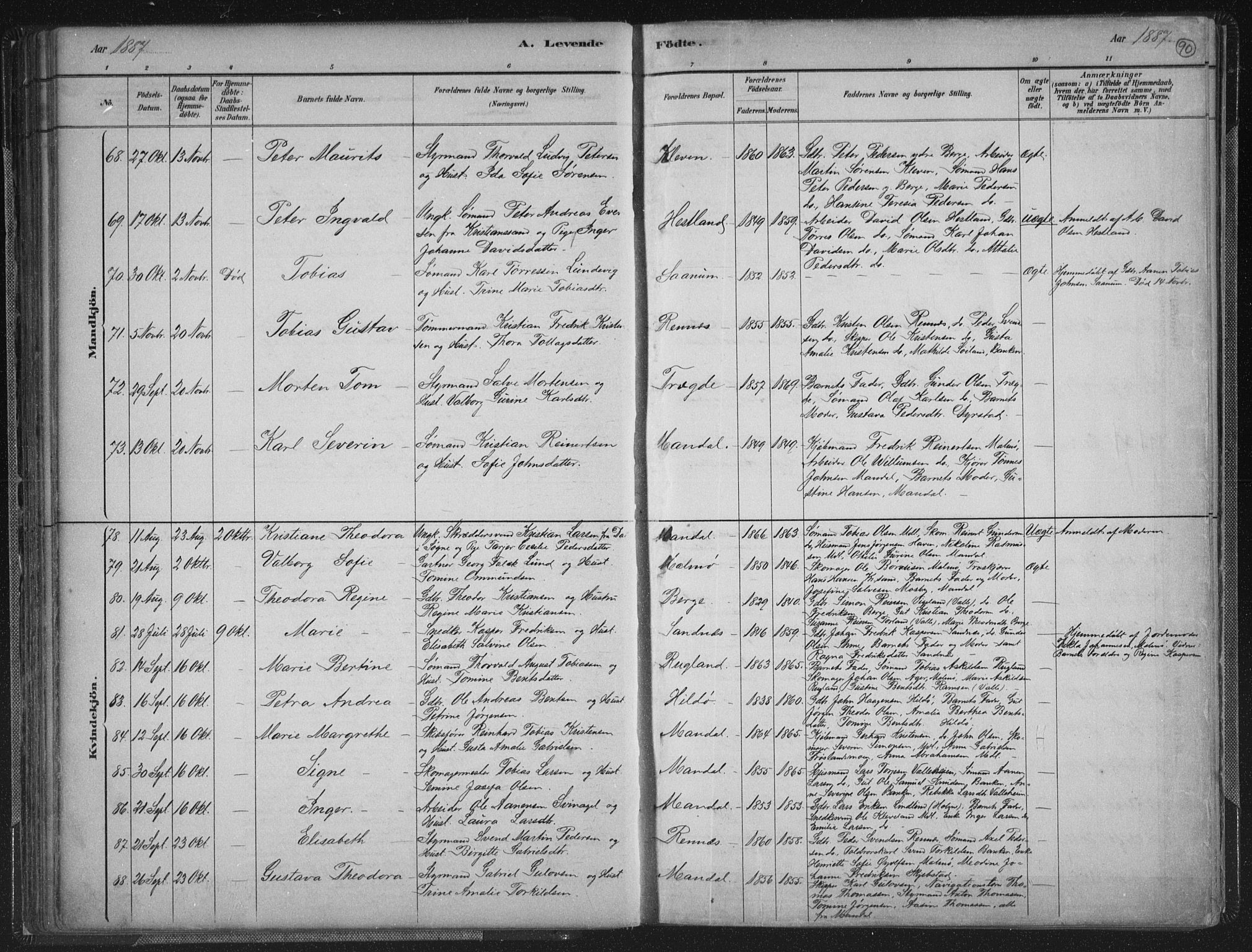 Mandal sokneprestkontor, AV/SAK-1111-0030/F/Fb/Fba/L0011: Klokkerbok nr. B 5, 1880-1898, s. 90