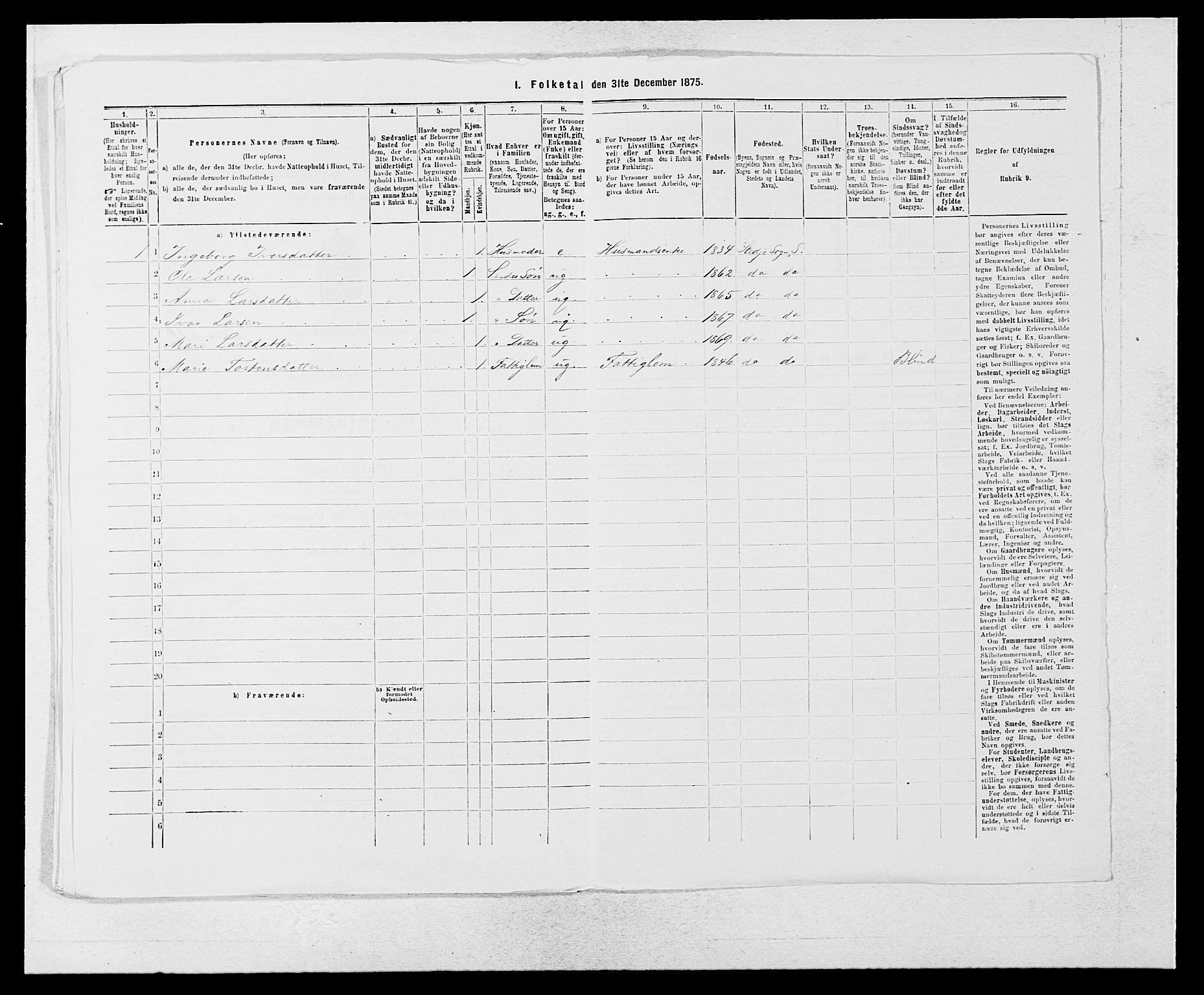 SAB, Folketelling 1875 for 1420P Sogndal prestegjeld, 1875, s. 593