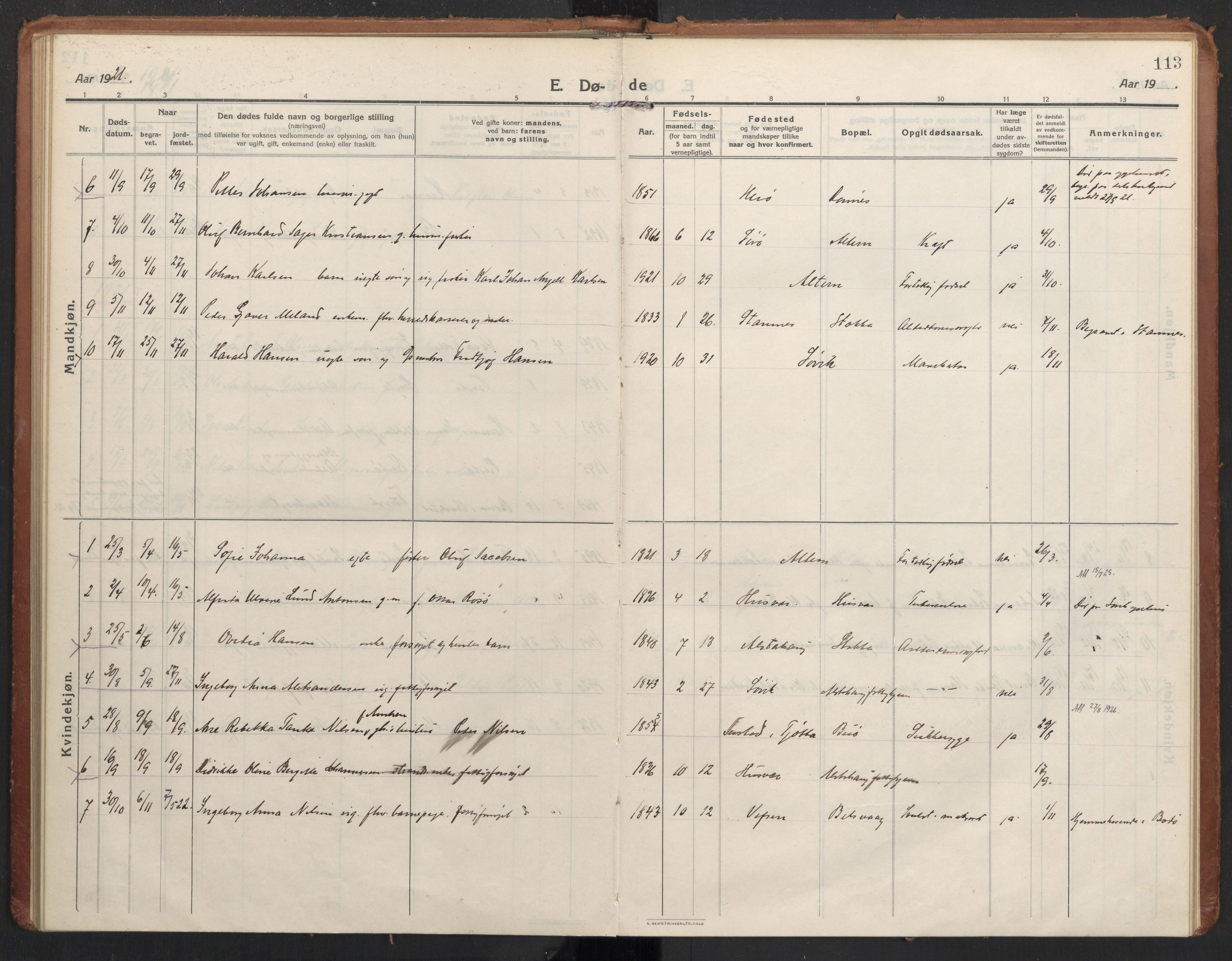 Ministerialprotokoller, klokkerbøker og fødselsregistre - Nordland, AV/SAT-A-1459/830/L0456: Ministerialbok nr. 830A20, 1914-1937, s. 113