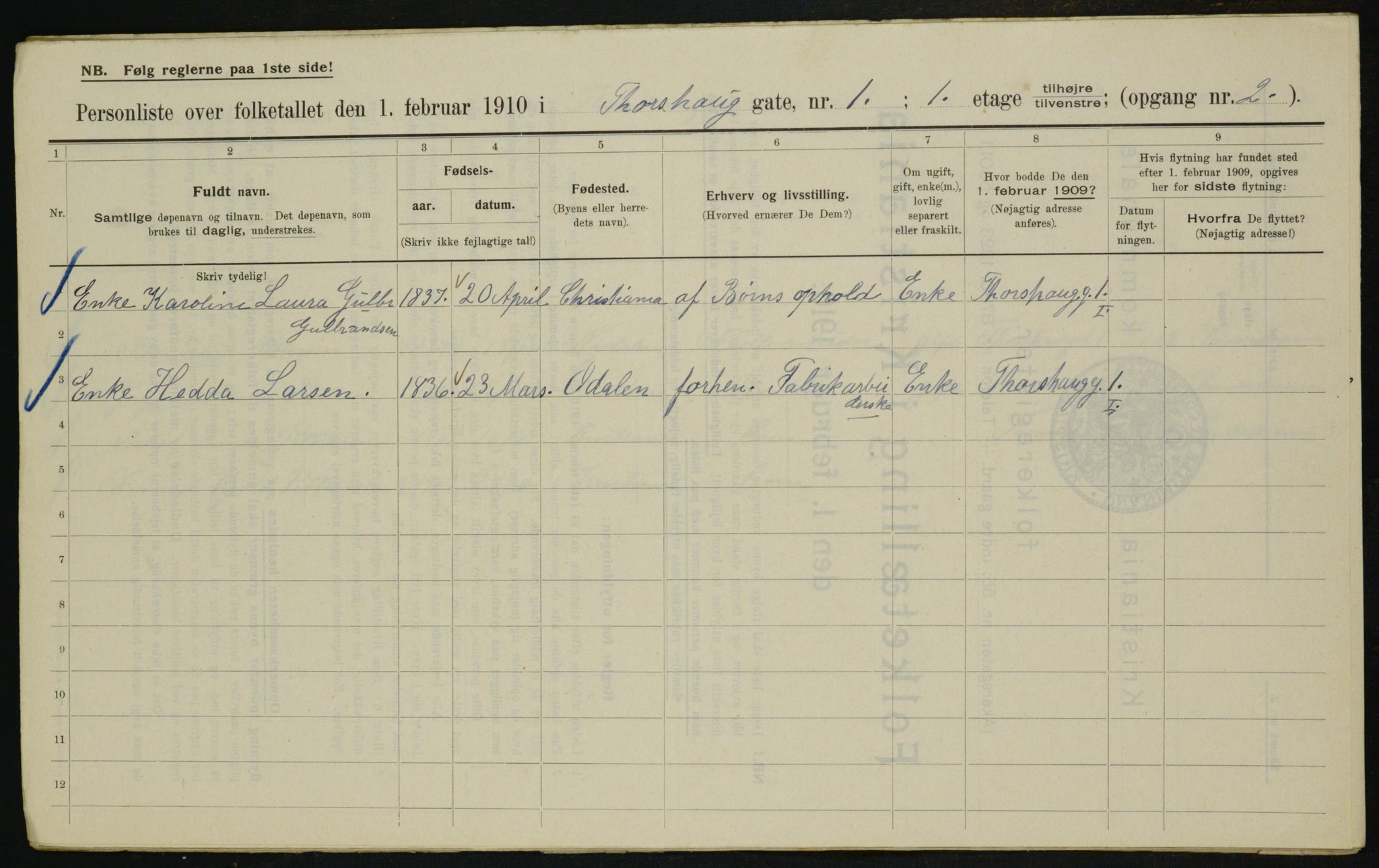 OBA, Kommunal folketelling 1.2.1910 for Kristiania, 1910, s. 108604