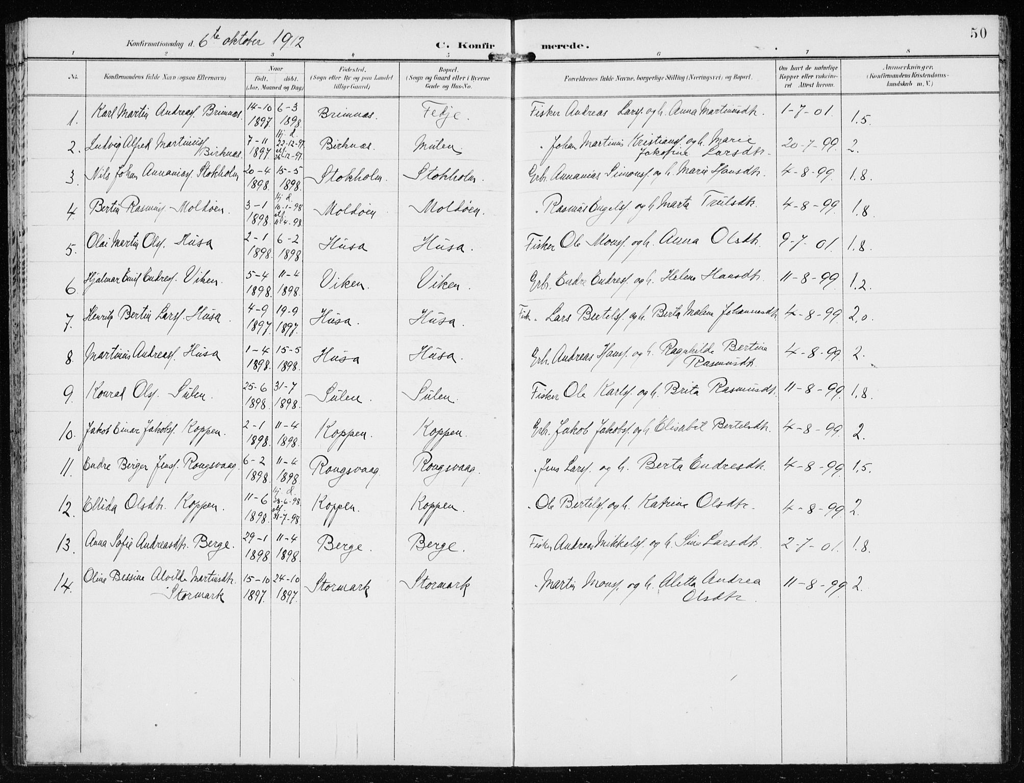 Lindås Sokneprestembete, AV/SAB-A-76701/H/Haa/Haad/L0002: Ministerialbok nr. D  2, 1897-1912, s. 50