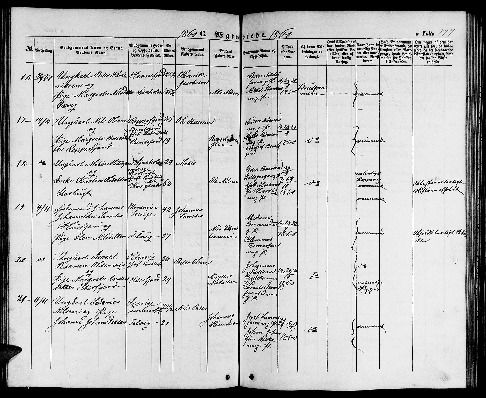 Hammerfest sokneprestkontor, SATØ/S-1347/H/Hb/L0002.klokk: Klokkerbok nr. 2, 1851-1861, s. 177