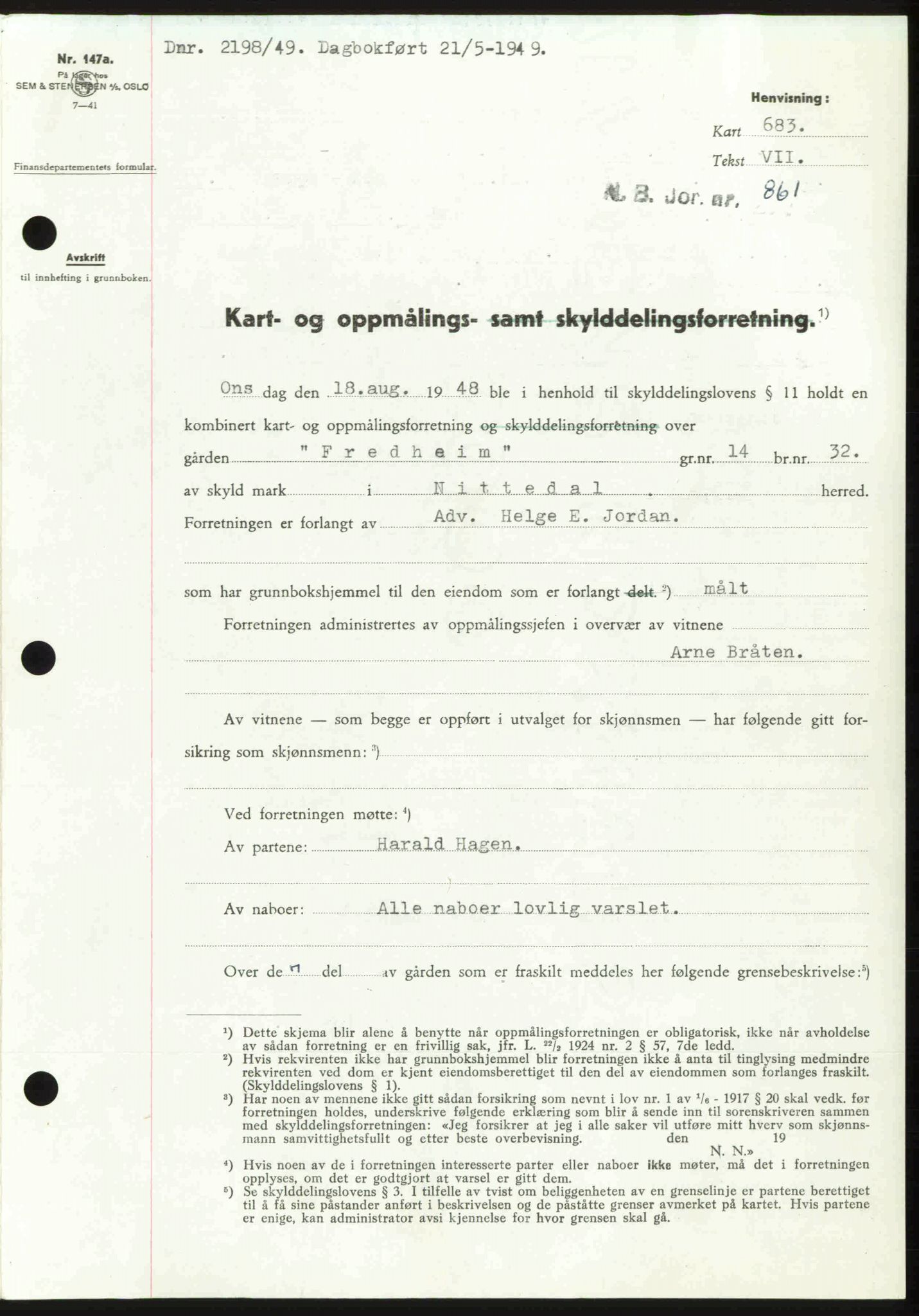 Nedre Romerike sorenskriveri, SAO/A-10469/G/Gb/Gbd/L0025: Pantebok nr. 25, 1949-1949, Dagboknr: 2198/1949