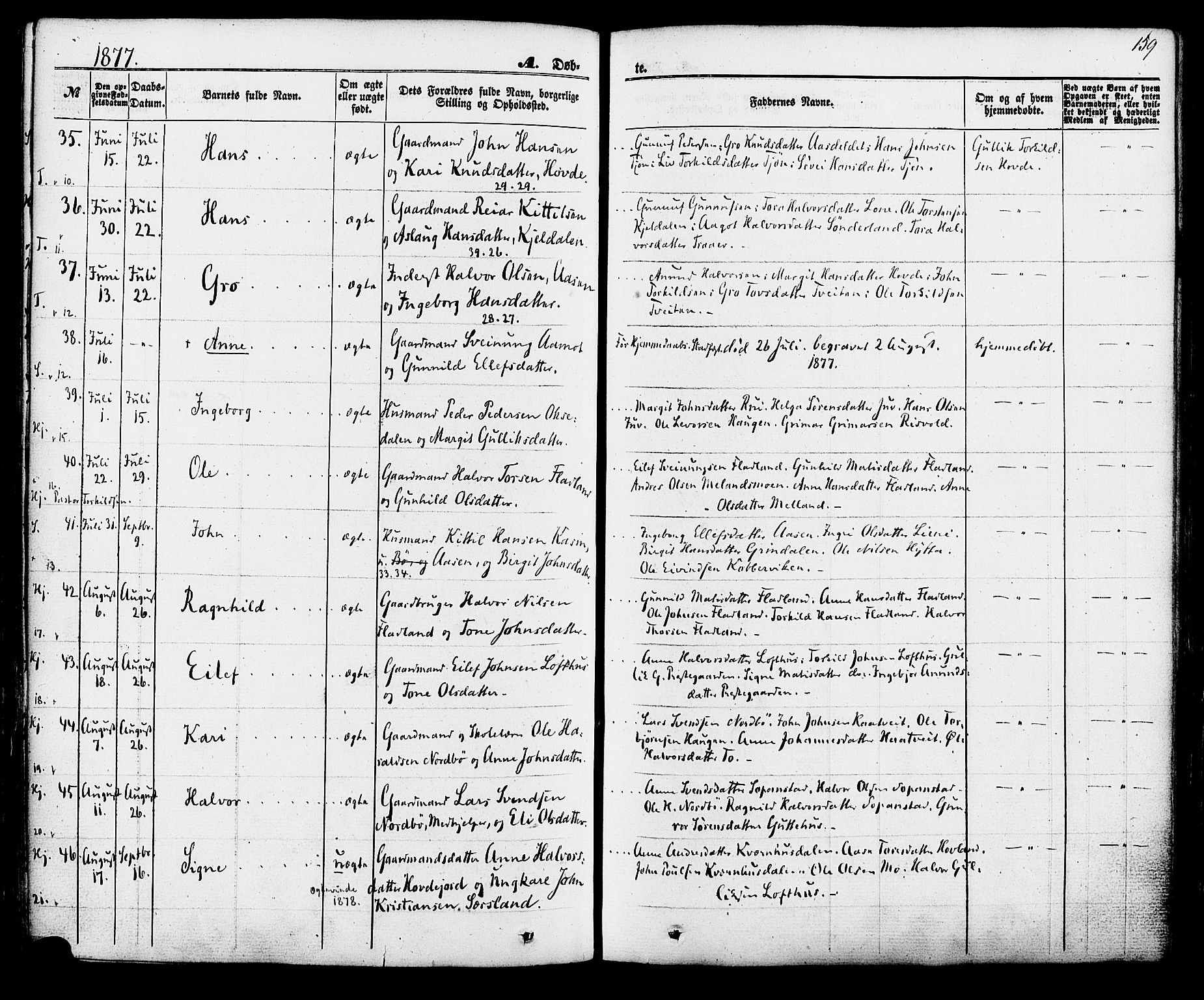 Hjartdal kirkebøker, AV/SAKO-A-270/F/Fa/L0009: Ministerialbok nr. I 9, 1860-1879, s. 159