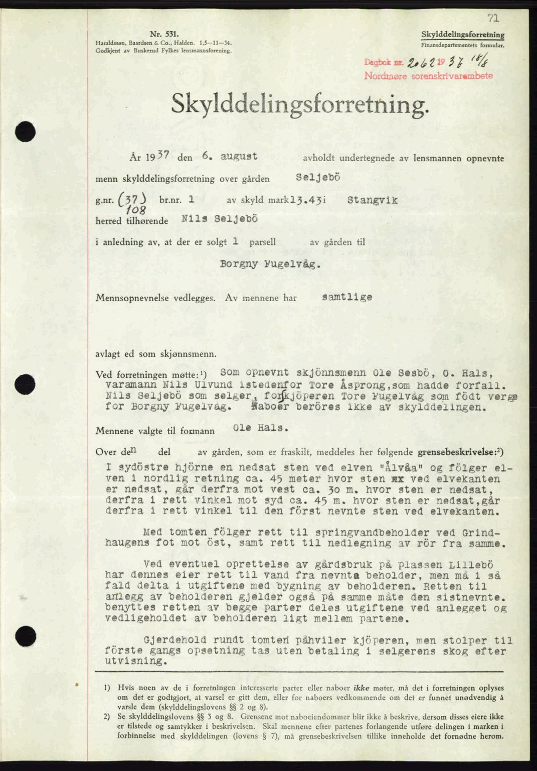 Nordmøre sorenskriveri, AV/SAT-A-4132/1/2/2Ca: Pantebok nr. A82, 1937-1938, Dagboknr: 2062/1937