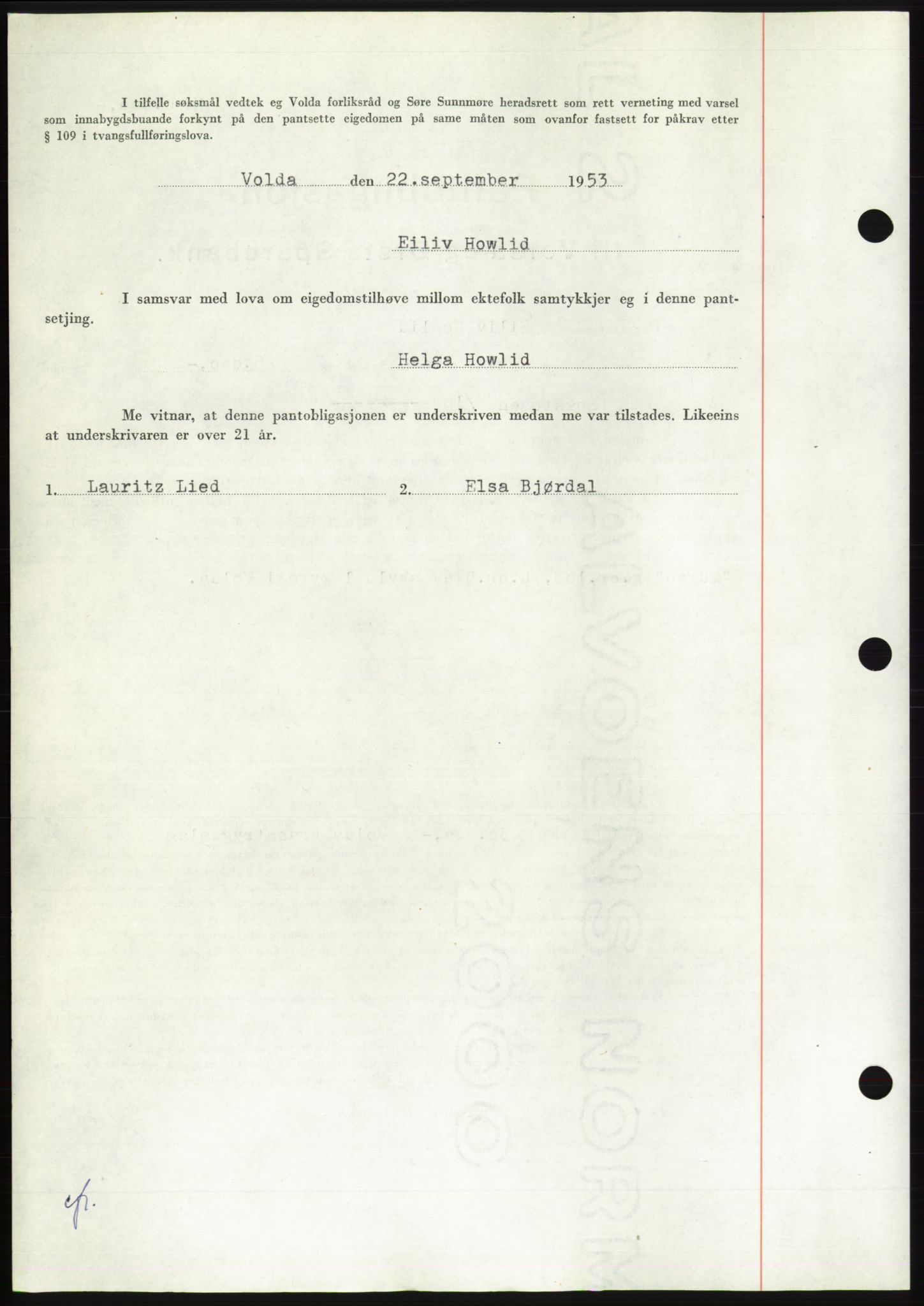 Søre Sunnmøre sorenskriveri, AV/SAT-A-4122/1/2/2C/L0124: Pantebok nr. 12B, 1953-1954, Dagboknr: 2295/1953