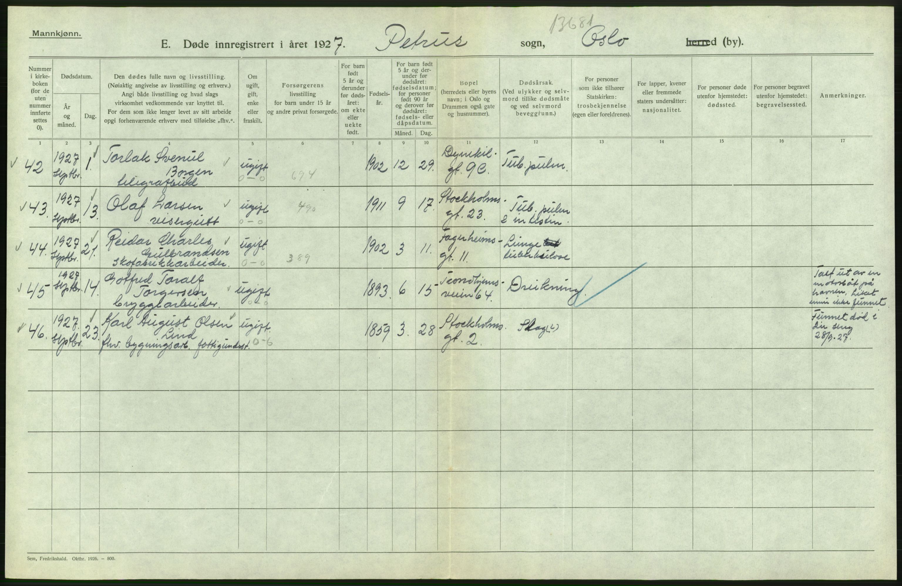 Statistisk sentralbyrå, Sosiodemografiske emner, Befolkning, AV/RA-S-2228/D/Df/Dfc/Dfcg/L0009: Oslo: Døde menn, 1927, s. 338