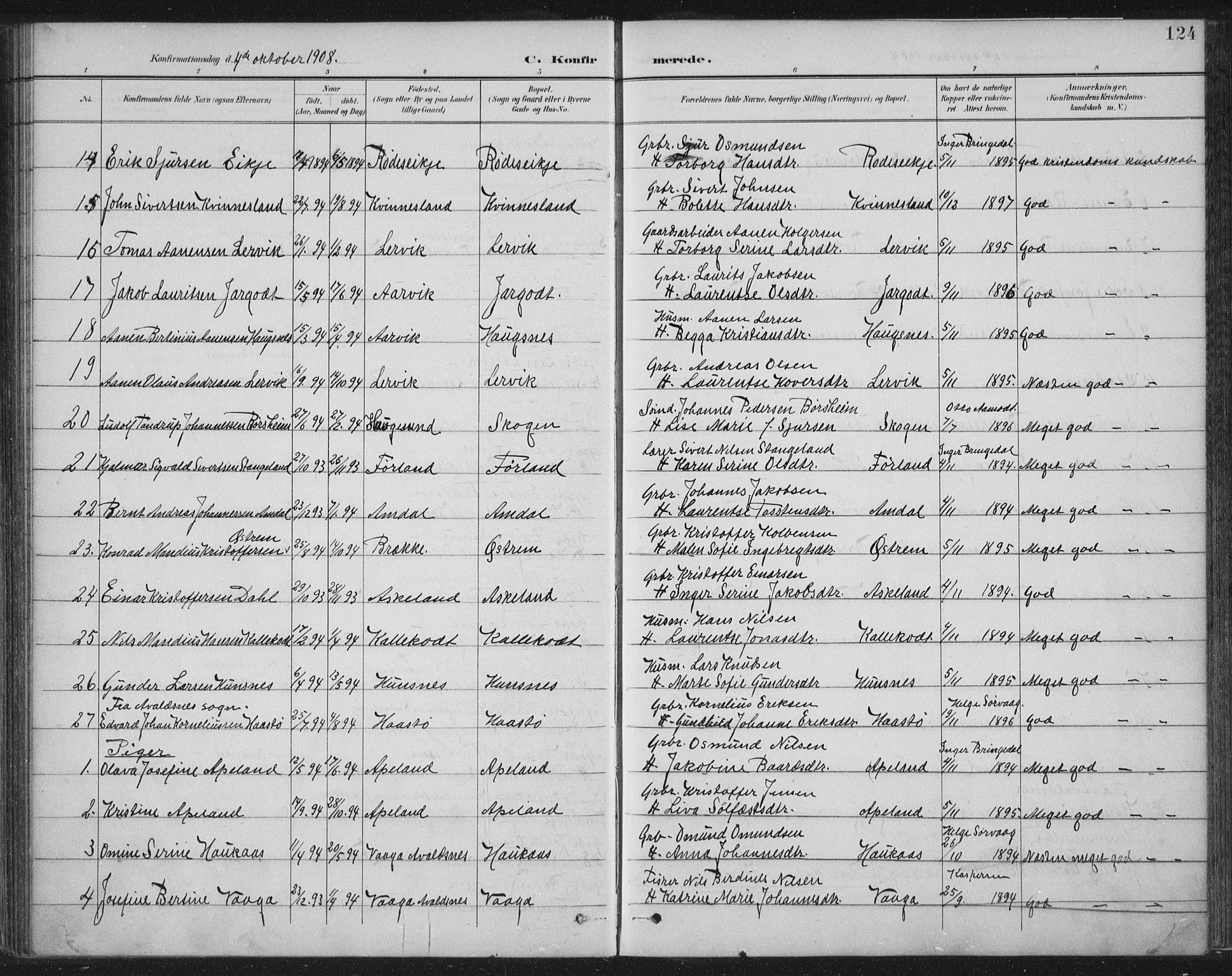 Tysvær sokneprestkontor, SAST/A -101864/H/Ha/Haa/L0008: Ministerialbok nr. A 8, 1897-1918, s. 124