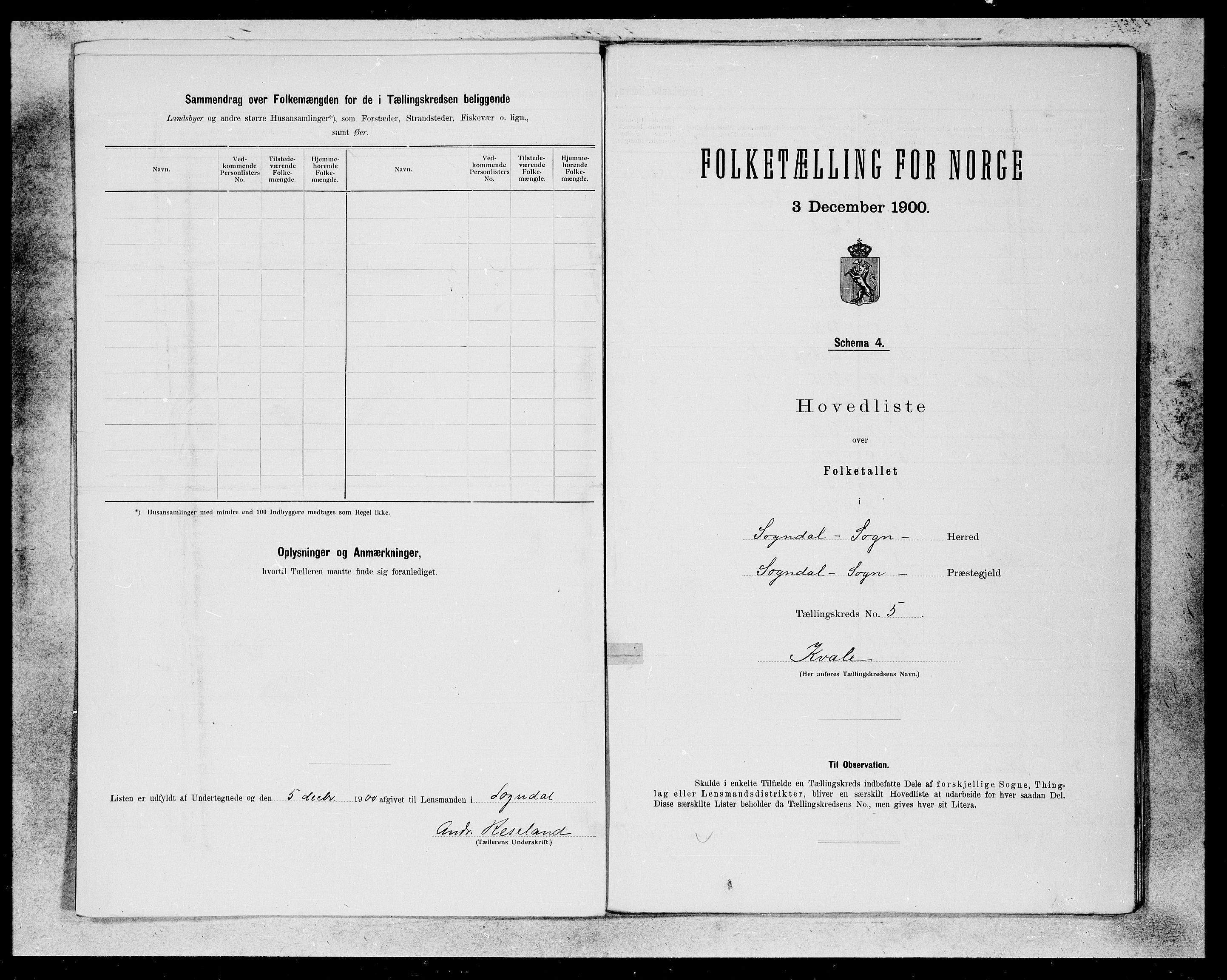 SAB, Folketelling 1900 for 1420 Sogndal herred, 1900, s. 9