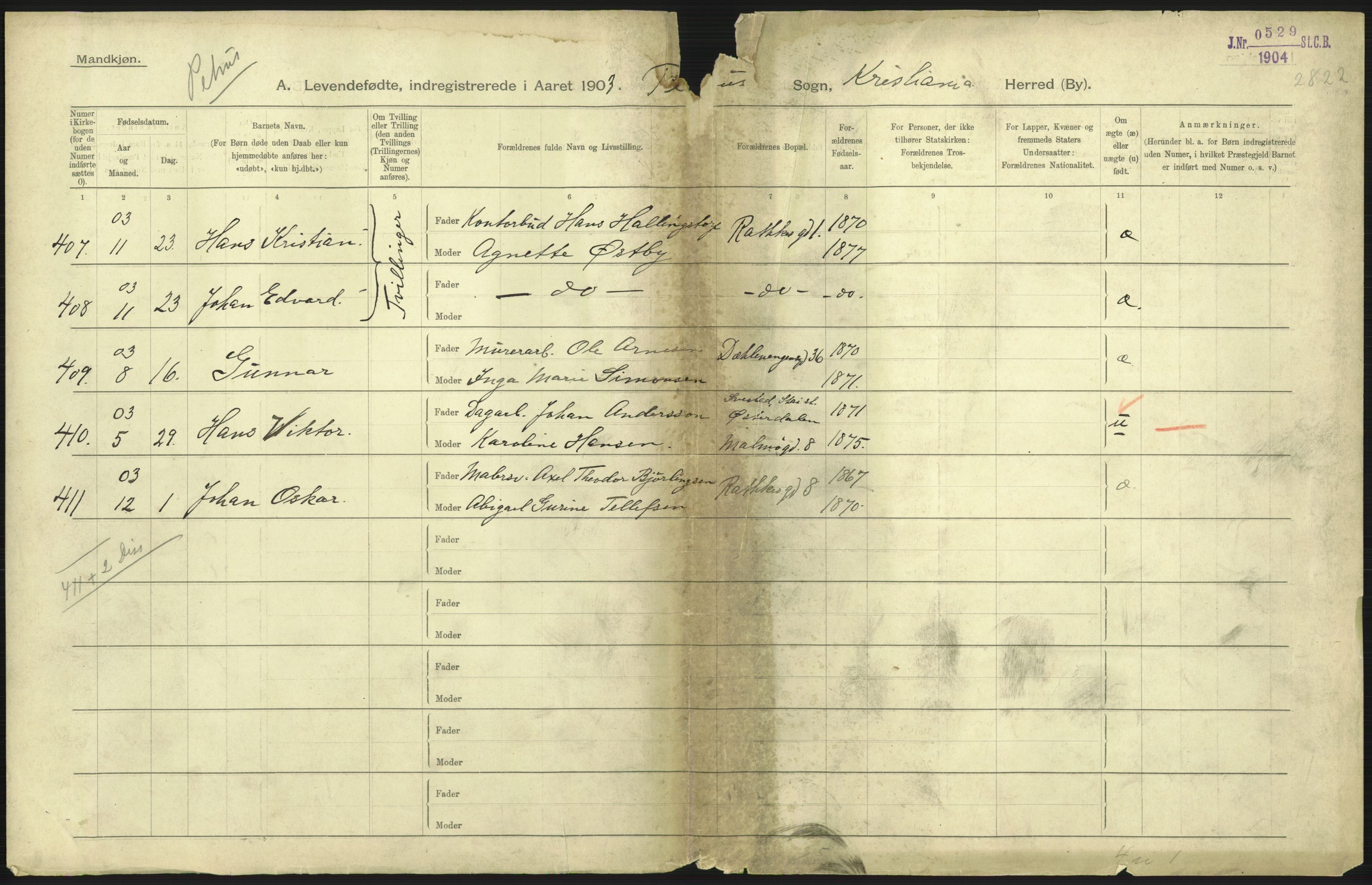 Statistisk sentralbyrå, Sosiodemografiske emner, Befolkning, AV/RA-S-2228/D/Df/Dfa/Dfaa/L0003: Kristiania: Fødte, 1903, s. 1