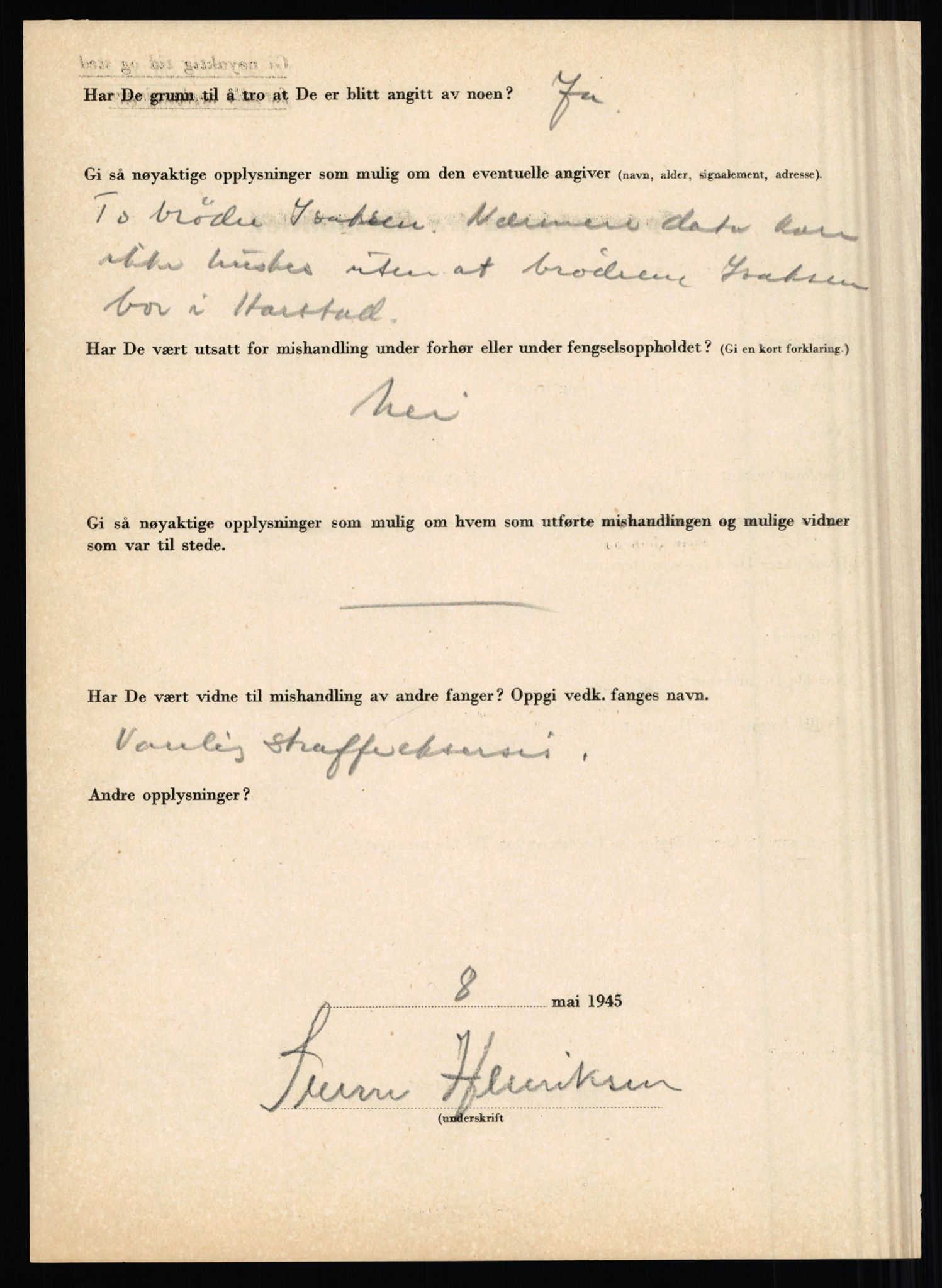 Rikspolitisjefen, AV/RA-S-1560/L/L0007: Heen, Erik C. - Iversen, Trygve, 1940-1945, s. 100
