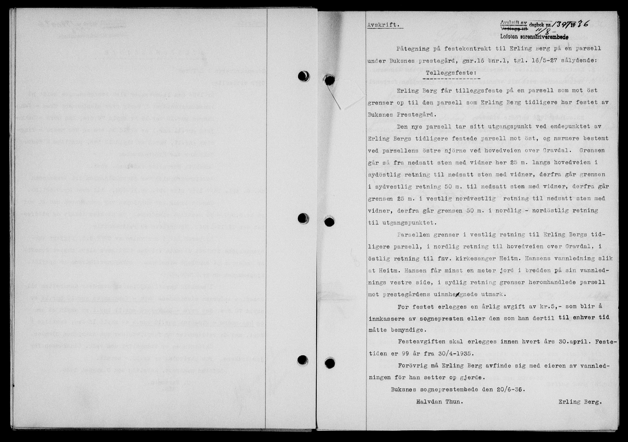 Lofoten sorenskriveri, SAT/A-0017/1/2/2C/L0001a: Pantebok nr. 1a, 1936-1937, Dagboknr: 1390/1936