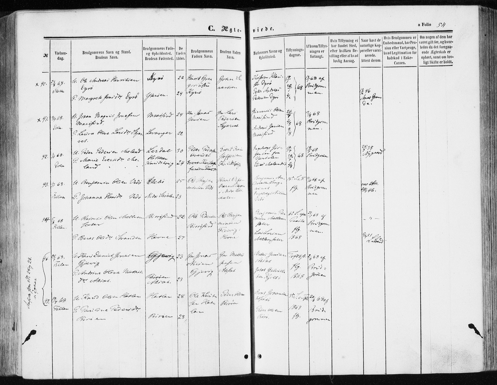 Ministerialprotokoller, klokkerbøker og fødselsregistre - Sør-Trøndelag, SAT/A-1456/634/L0531: Ministerialbok nr. 634A07, 1861-1870, s. 54