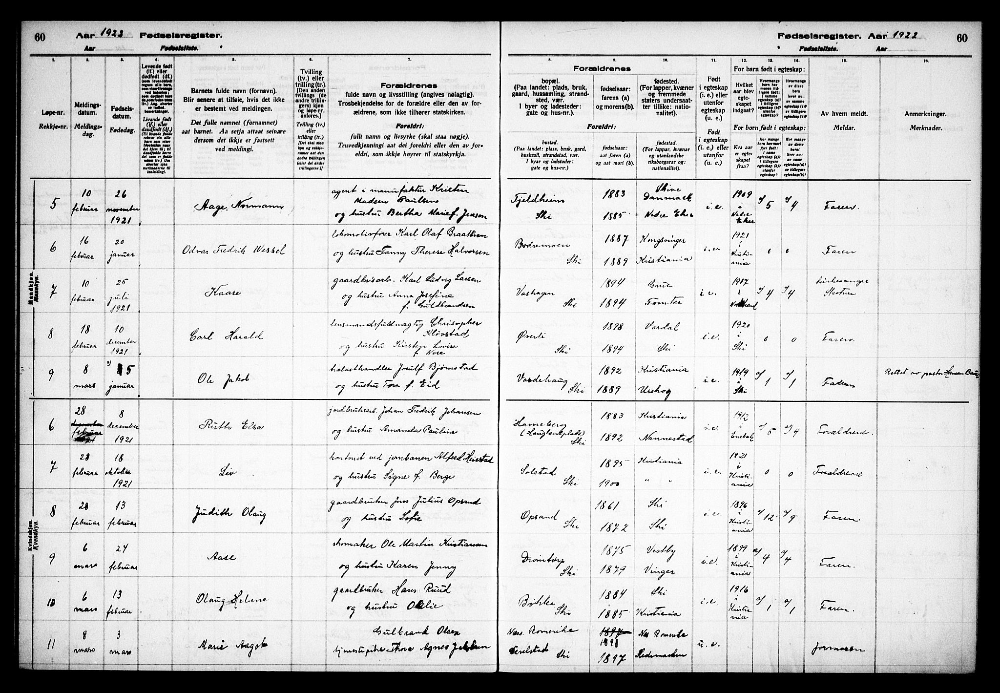 Kråkstad prestekontor Kirkebøker, AV/SAO-A-10125a/J/Jb/L0001: Fødselsregister nr. II 1, 1916-1936, s. 60