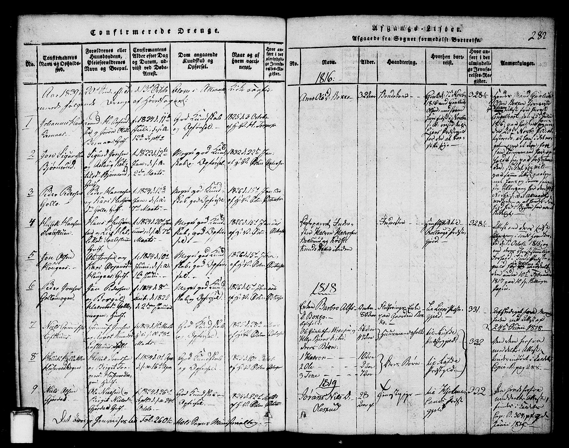 Tinn kirkebøker, AV/SAKO-A-308/G/Ga/L0001: Klokkerbok nr. I 1, 1815-1850, s. 282
