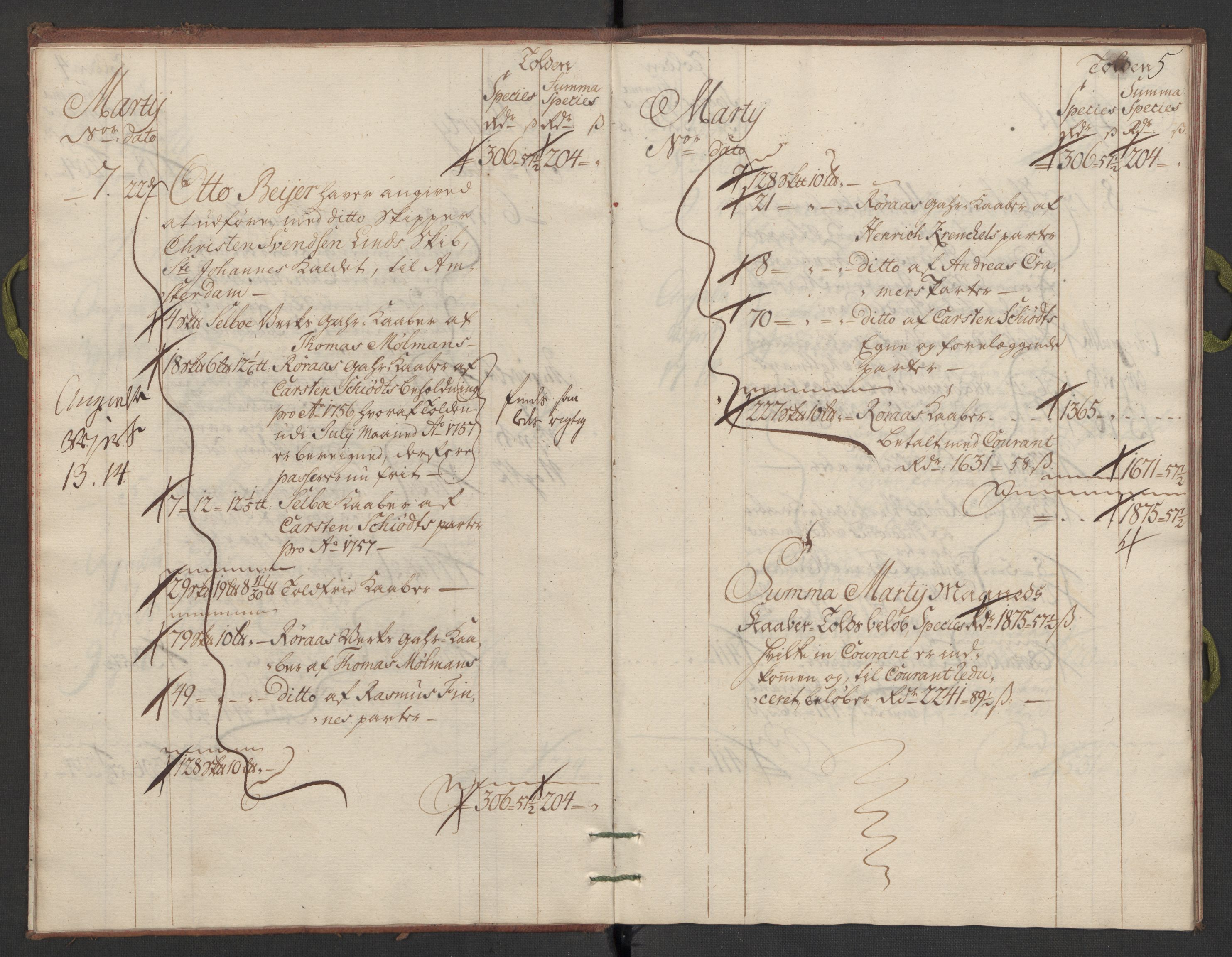 Generaltollkammeret, tollregnskaper, AV/RA-EA-5490/R34/L0008/0001: Koppertollregnskaper Trondheim B / Tollbok for koppertollen, 1758