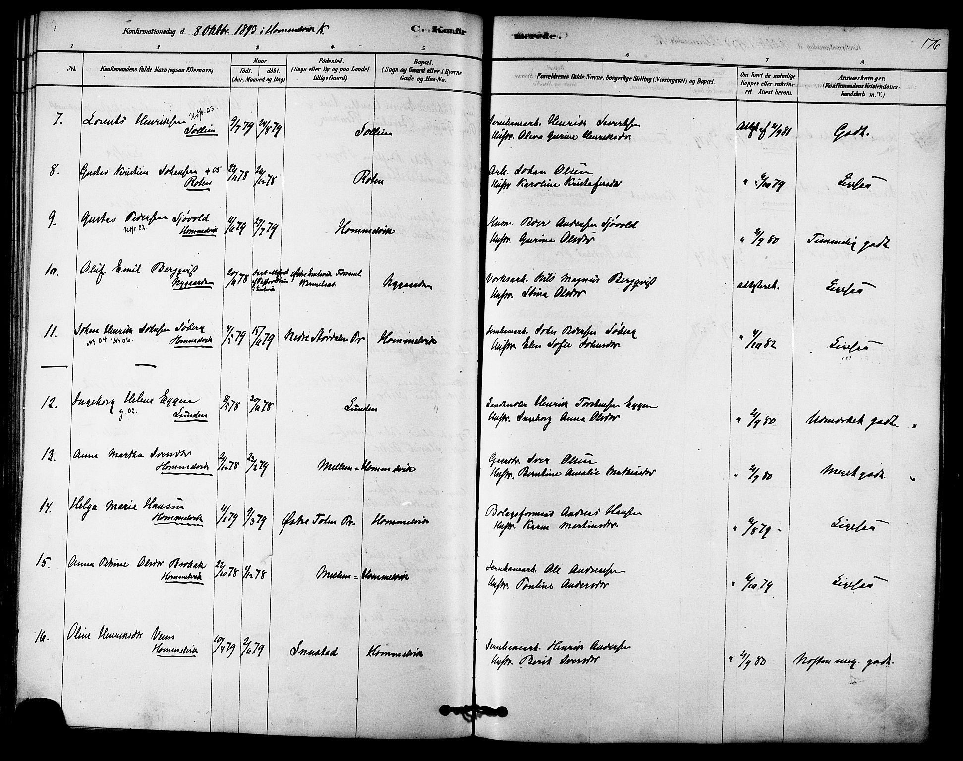 Ministerialprotokoller, klokkerbøker og fødselsregistre - Sør-Trøndelag, SAT/A-1456/616/L0410: Ministerialbok nr. 616A07, 1878-1893, s. 176