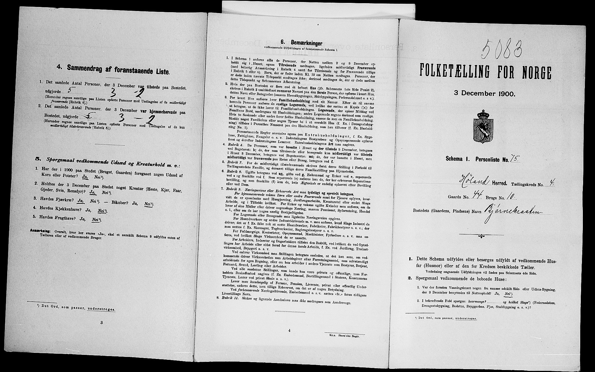 SAO, Folketelling 1900 for 0221 Høland herred, 1900